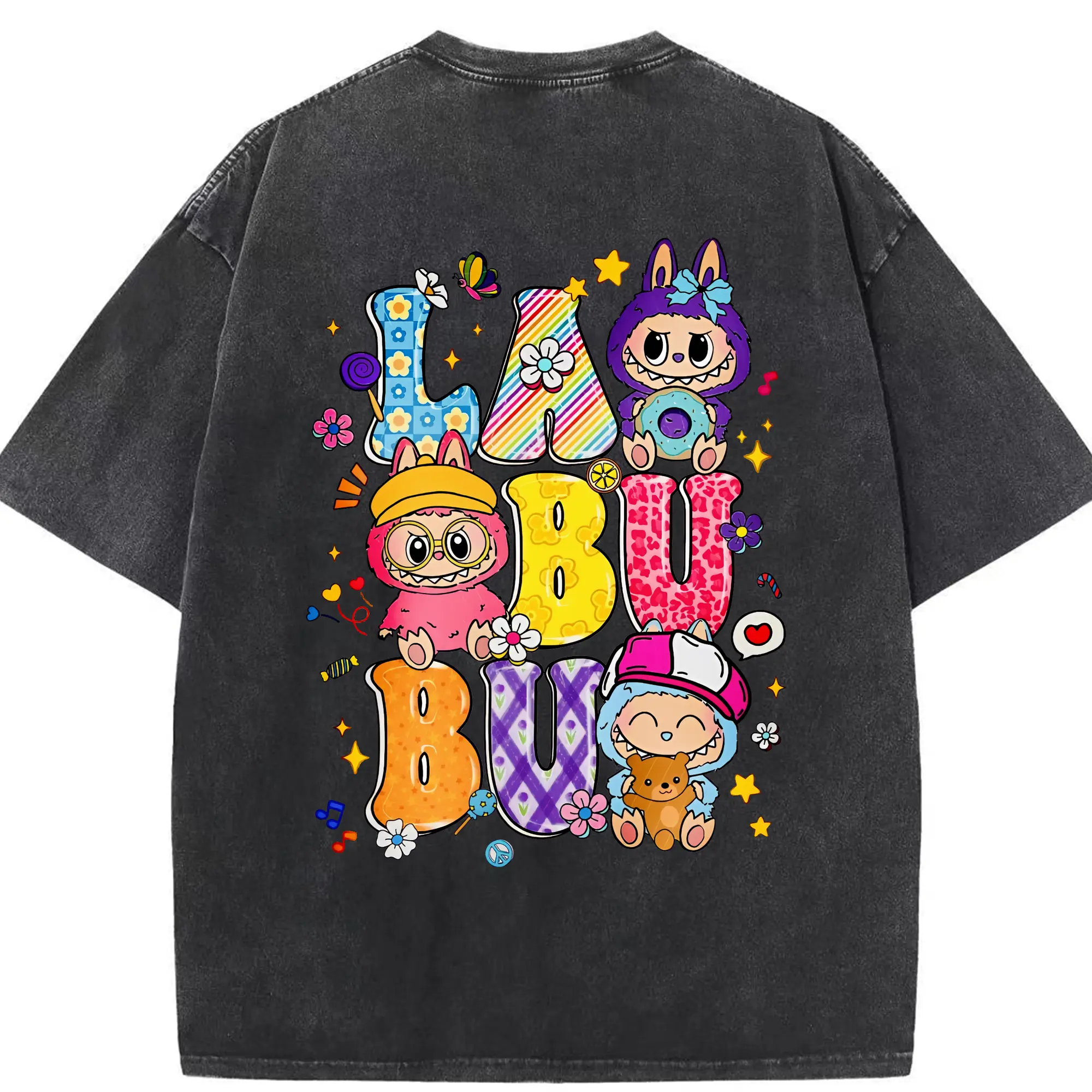 ラブブ グッズ ラブブ - 綿100％ ヴィンテージ風 半袖Tシャツ ・ 背面プリント ・ 柔らか肌触り ・ 通気性 快適 ・ スポーツ カジュアル 外出用