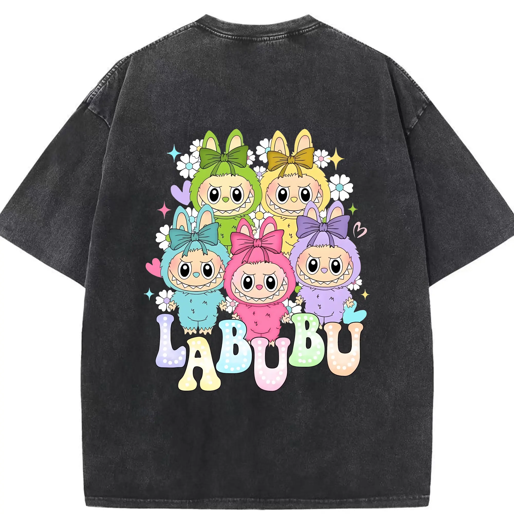 ラブブ グッズ ラブブ - 綿100％ ヴィンテージ風 半袖Tシャツ ・ 背面プリント ・ 柔らか肌触り ・ 通気性 快適 ・ スポーツ カジュアル 外出用