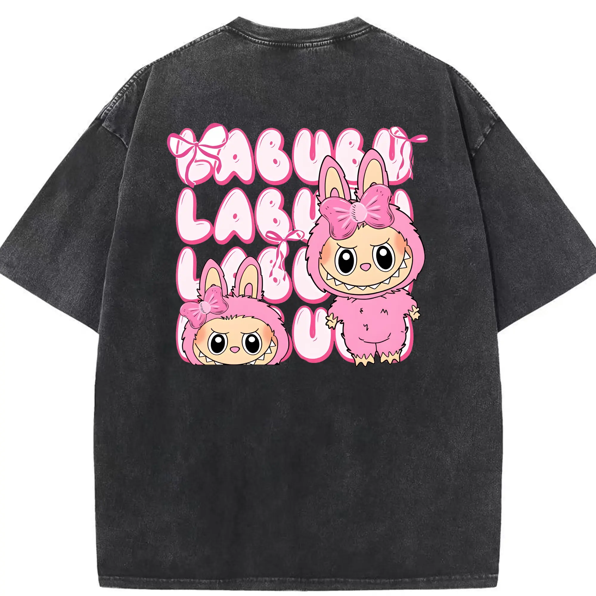 ラブブ グッズ ラブブ - 綿100％ ヴィンテージ風 半袖Tシャツ ・ 背面プリント ・ 柔らか肌触り ・ 通気性 快適 ・ スポーツ カジュアル 外出用