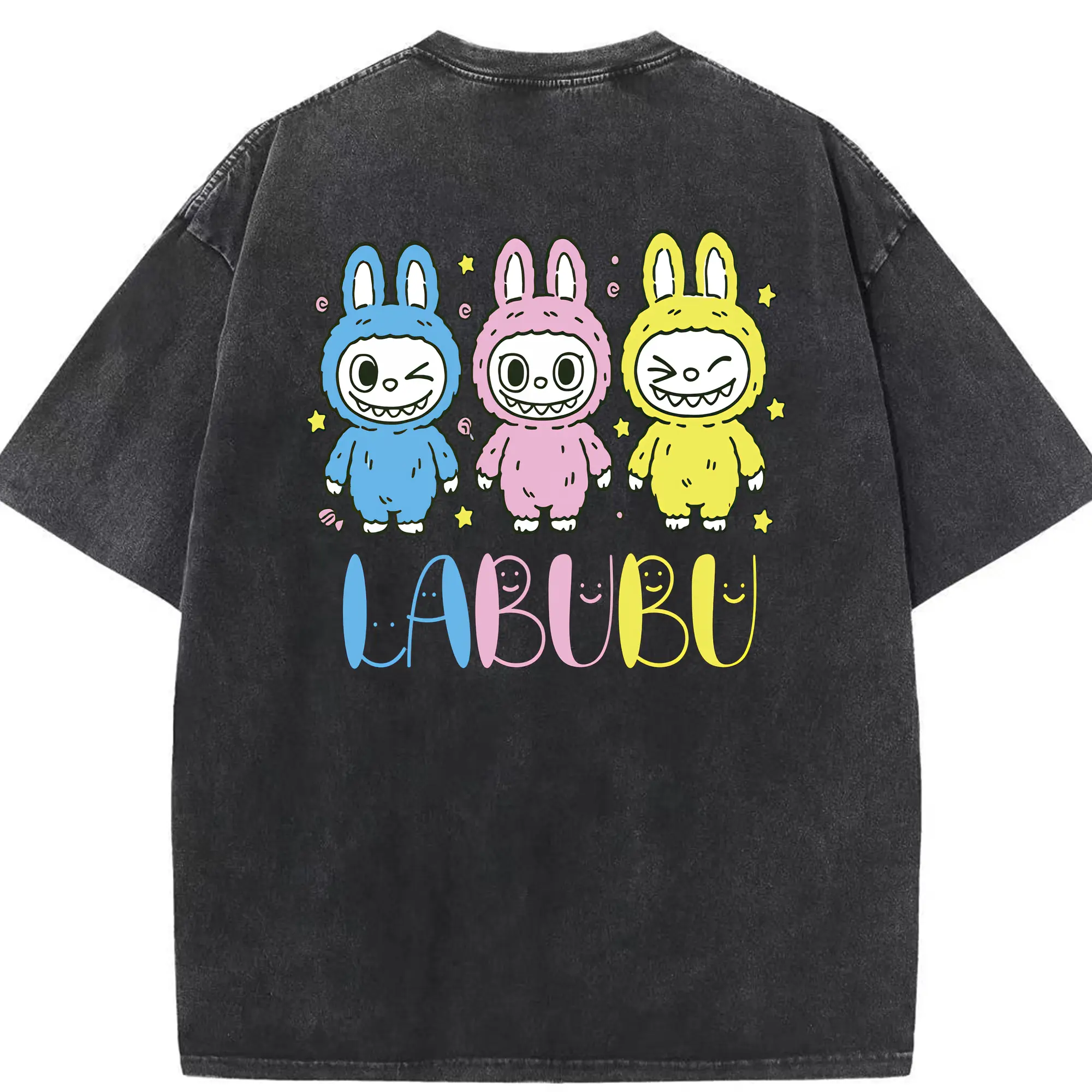 ラブブ グッズ ラブブ - 綿100％ ヴィンテージ風 半袖Tシャツ ・ 背面プリント ・ 柔らか肌触り ・ 通気性 快適 ・ スポーツ カジュアル 外出用