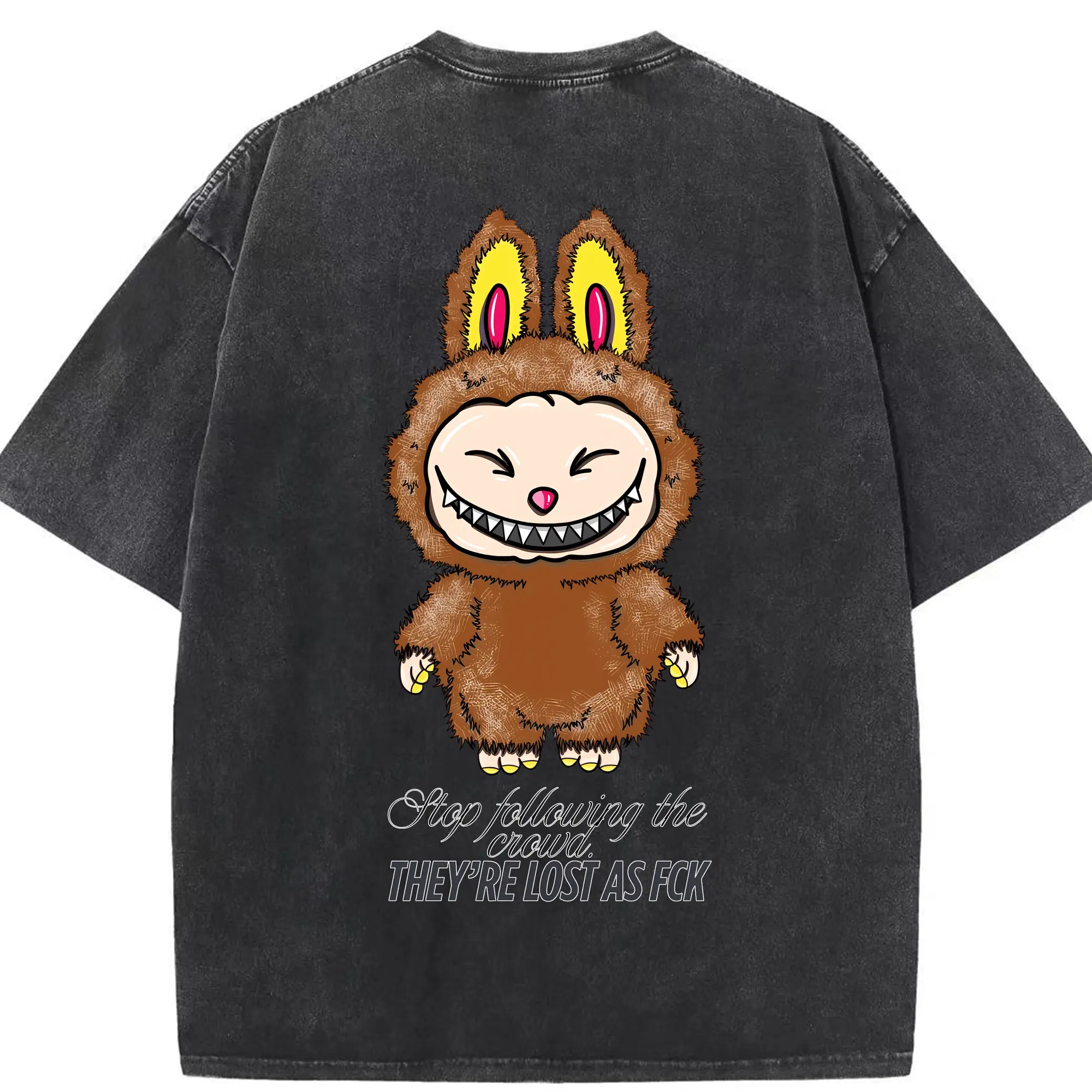 ラブブ グッズ ラブブ - 綿100％ ヴィンテージ風 半袖Tシャツ ・ 背面プリント ・ 柔らか肌触り ・ 通気性 快適 ・ スポーツ カジュアル 外出用