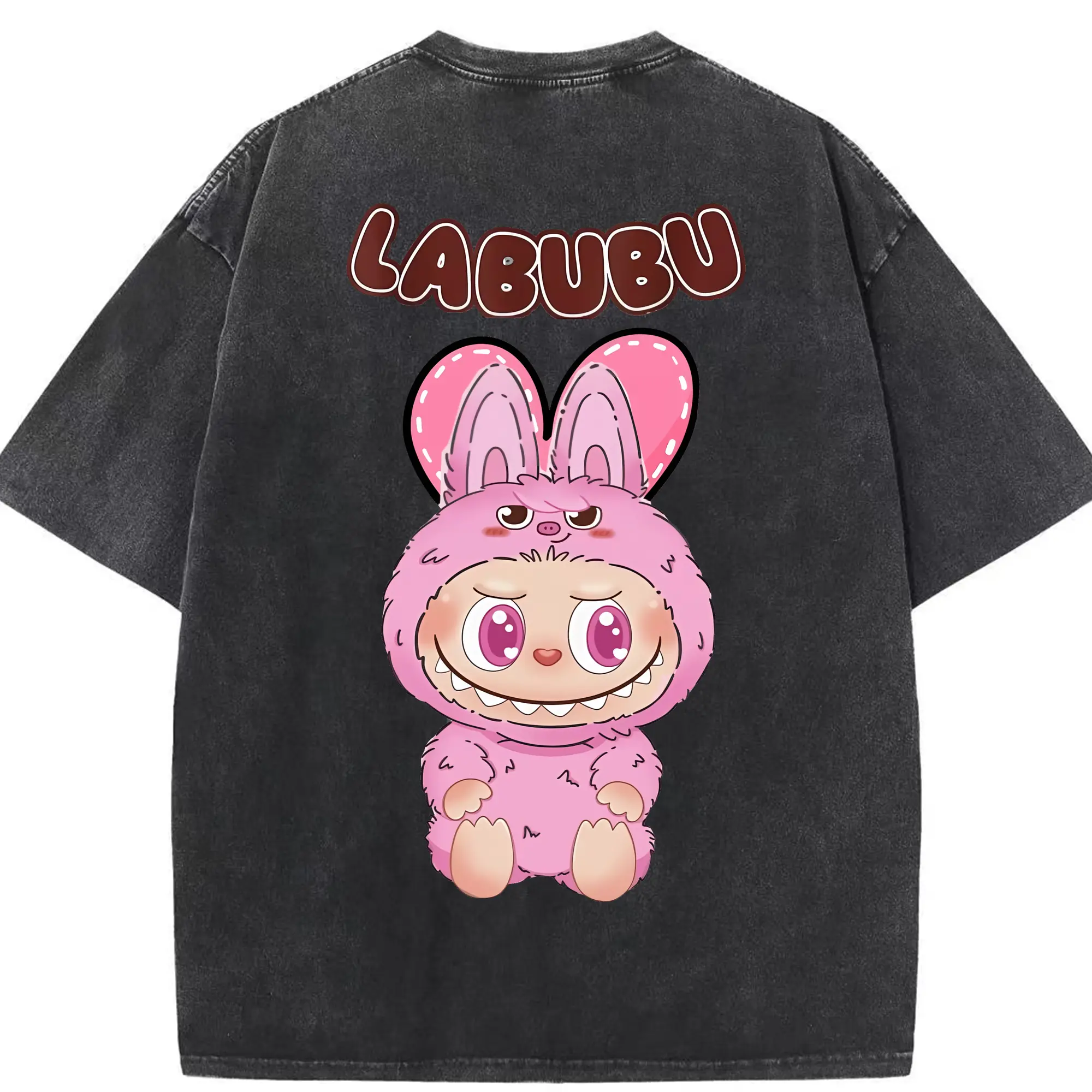 ラブブ グッズ ラブブ - 綿100％ ヴィンテージ風 半袖Tシャツ ・ 背面プリント ・ 柔らか肌触り ・ 通気性 快適 ・ スポーツ カジュアル 外出用