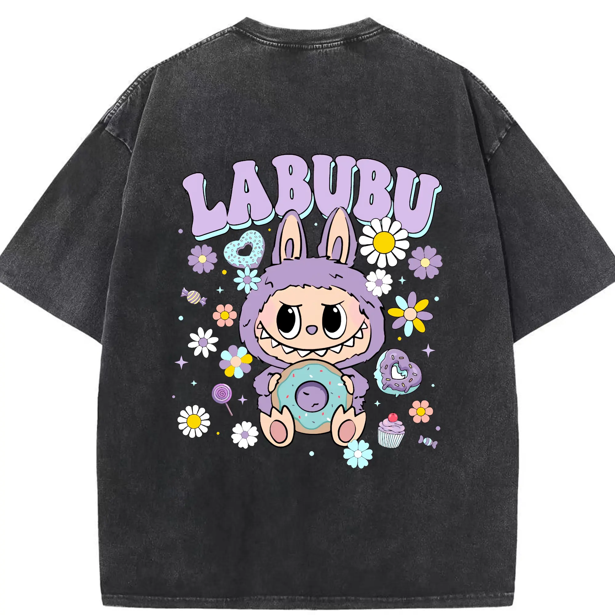 ラブブ グッズ ラブブ - 綿100％ ヴィンテージ風 半袖Tシャツ ・ 背面プリント ・ 柔らか肌触り ・ 通気性 快適 ・ スポーツ カジュアル 外出用