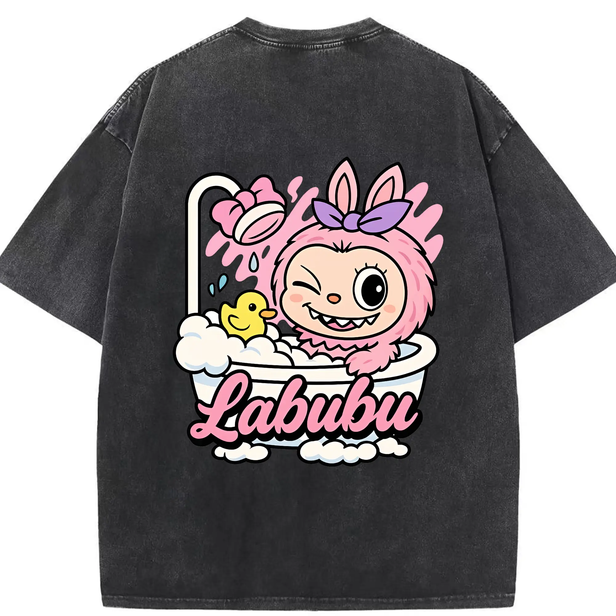 ラブブ グッズ ラブブ - 綿100％ ヴィンテージ風 半袖Tシャツ ・ 背面プリント ・ 柔らか肌触り ・ 通気性 快適 ・ スポーツ カジュアル 外出用