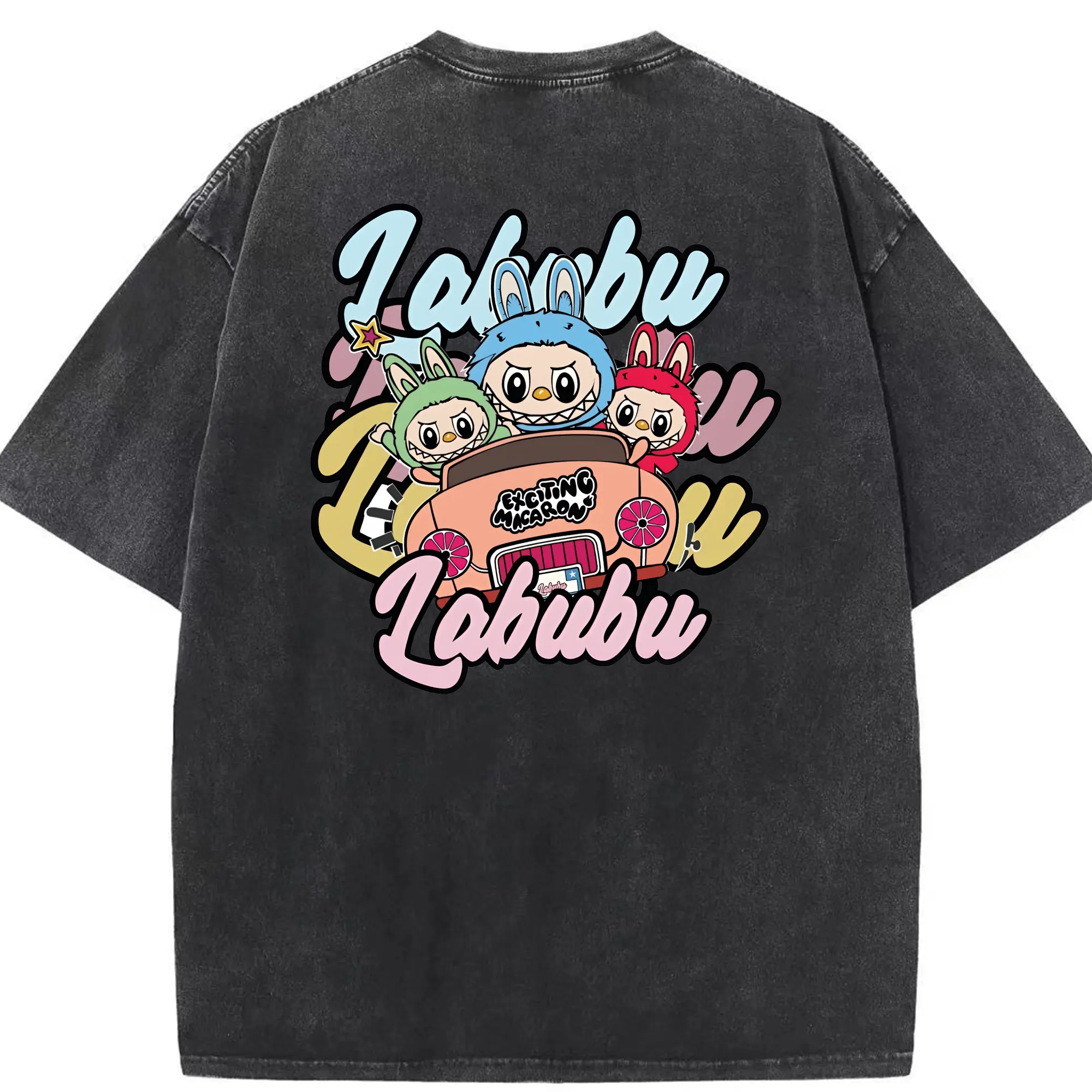 ラブブ グッズ ラブブ - 綿100％ ヴィンテージ風 半袖Tシャツ ・ 背面プリント ・ 柔らか肌触り ・ 通気性 快適 ・ スポーツ カジュアル 外出用