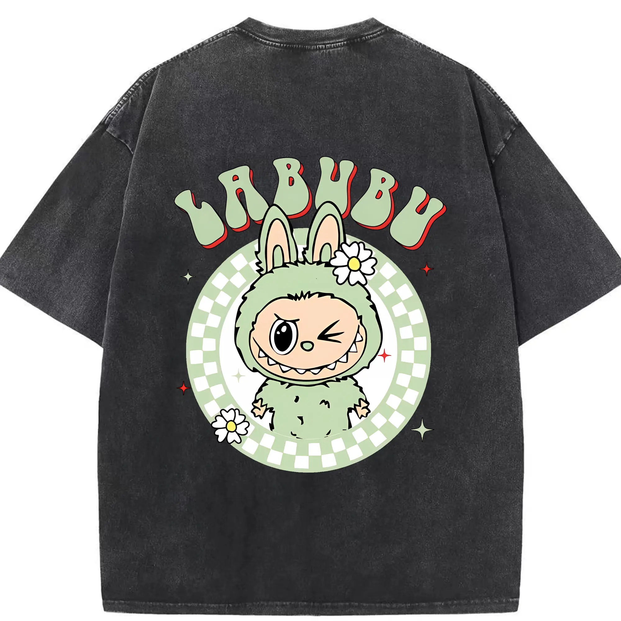 ラブブ グッズ ラブブ - 綿100％ ヴィンテージ風 半袖Tシャツ ・ 背面プリント ・ 柔らか肌触り ・ 通気性 快適 ・ スポーツ カジュアル 外出用