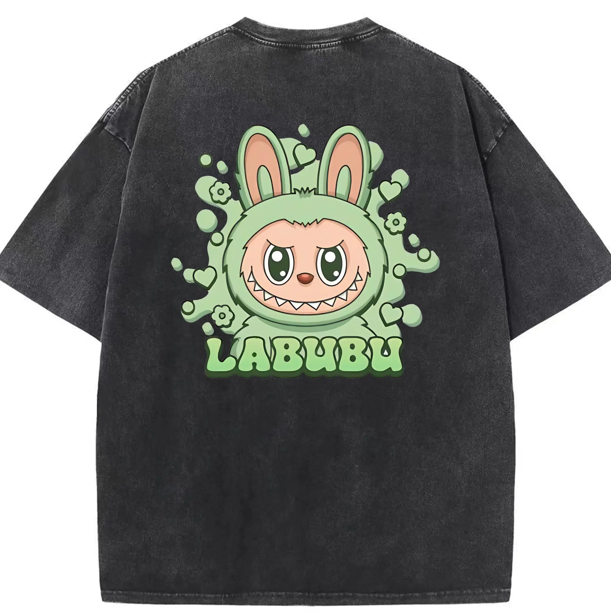 ラブブ グッズ ラブブ - 綿100％ ヴィンテージ風 半袖Tシャツ ・ 背面プリント ・ 柔らか肌触り ・ 通気性 快適 ・ スポーツ カジュアル 外出用