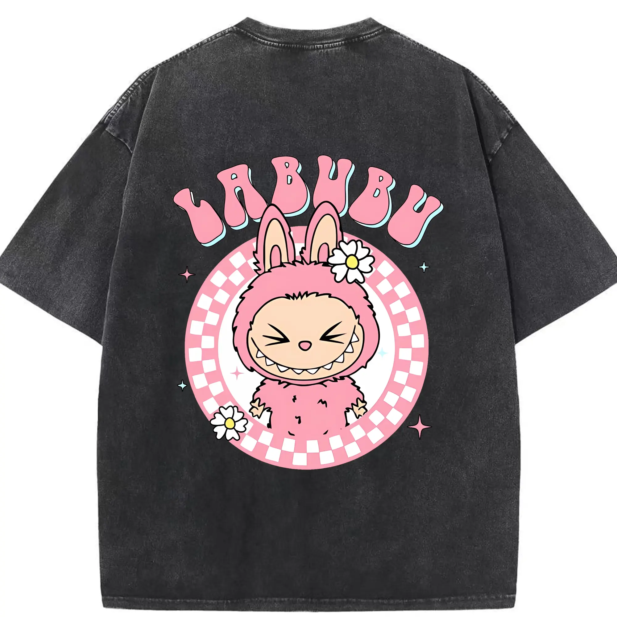 ラブブ グッズ ラブブ - 綿100％ ヴィンテージ風 半袖Tシャツ ・ 背面プリント ・ 柔らか肌触り ・ 通気性 快適 ・ スポーツ カジュアル 外出用