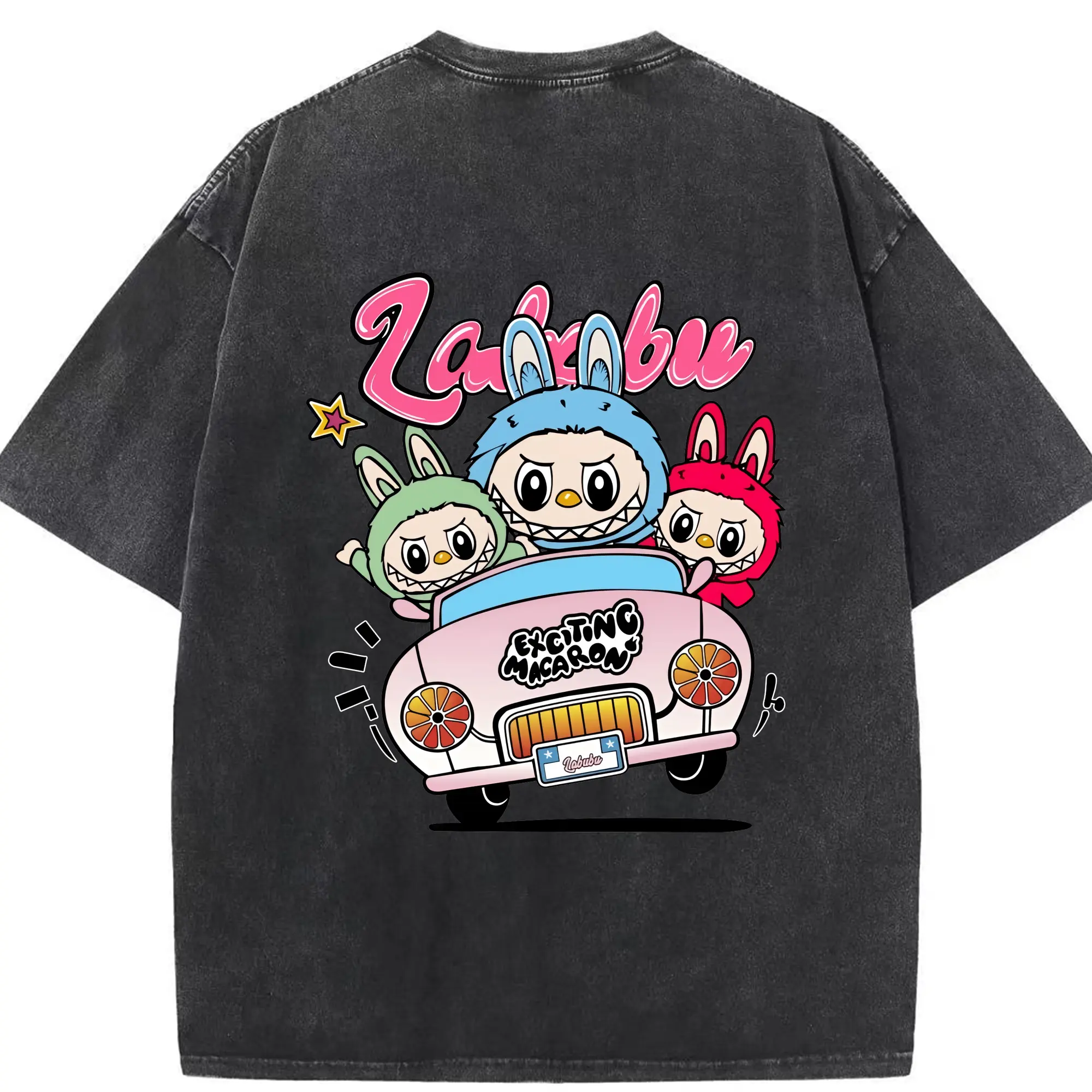 ラブブ グッズ ラブブ - 綿100％ ヴィンテージ風 半袖Tシャツ ・ 背面プリント ・ 柔らか肌触り ・ 通気性 快適 ・ スポーツ カジュアル 外出用