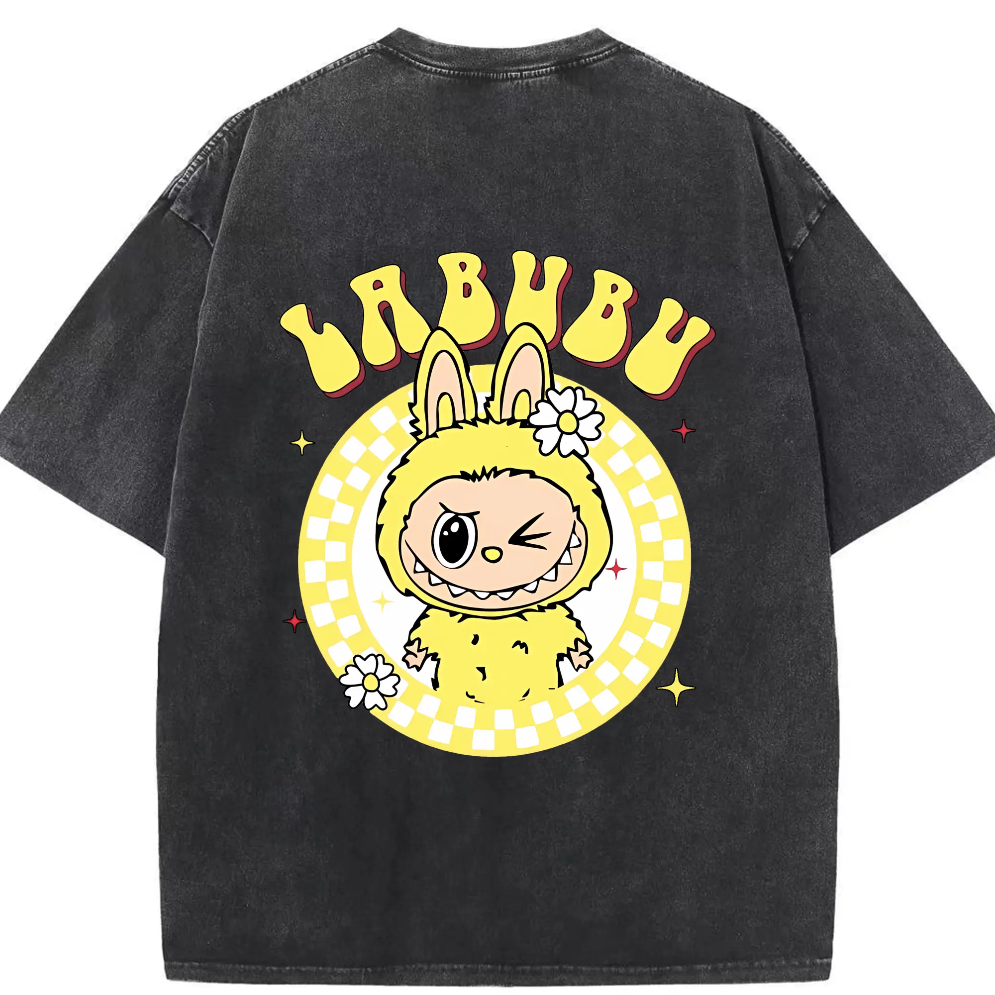 ラブブ グッズ ラブブ - 綿100％ ヴィンテージ風 半袖Tシャツ ・ 背面プリント ・ 柔らか肌触り ・ 通気性 快適 ・ スポーツ カジュアル 外出用