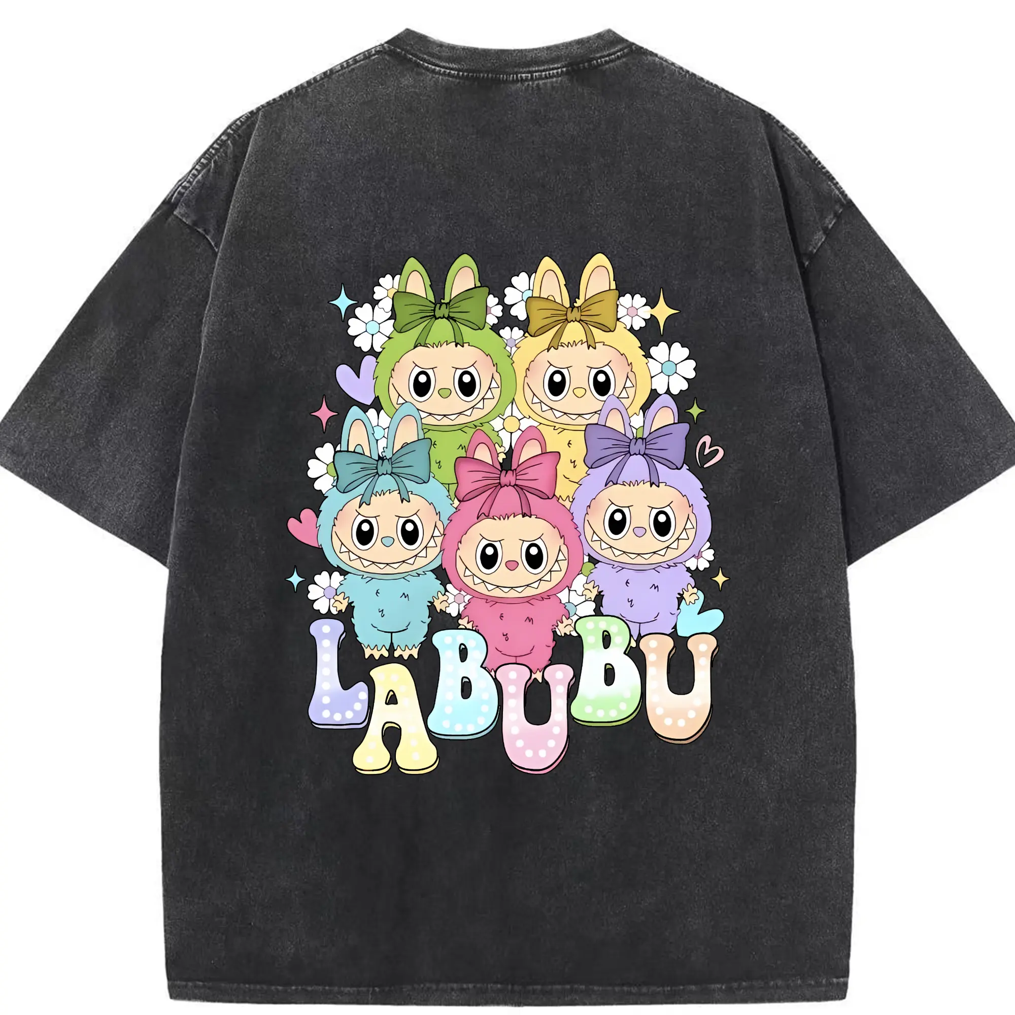 ラブブ グッズ ラブブ - 綿100％ ヴィンテージ風 半袖Tシャツ ・ 背面プリント ・ 柔らか肌触り ・ 通気性 快適 ・ スポーツ カジュアル 外出用