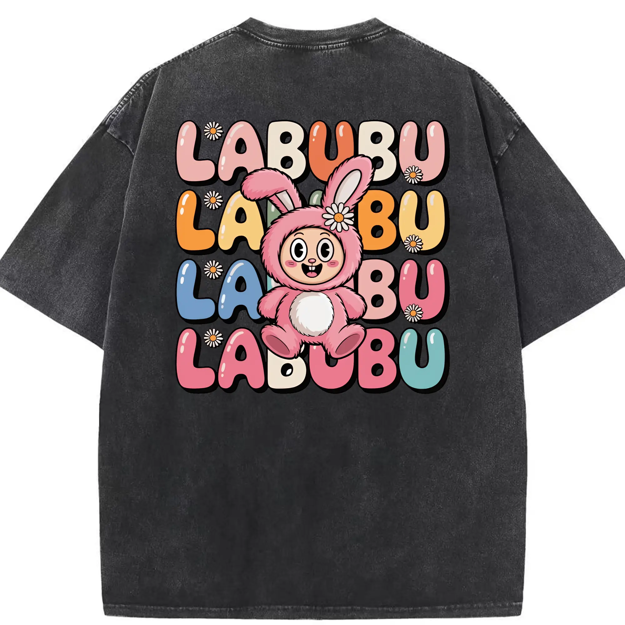 ラブブ グッズ ラブブ - 綿100％ ヴィンテージ風 半袖Tシャツ ・ 背面プリント ・ 柔らか肌触り ・ 通気性 快適 ・ スポーツ カジュアル 外出用