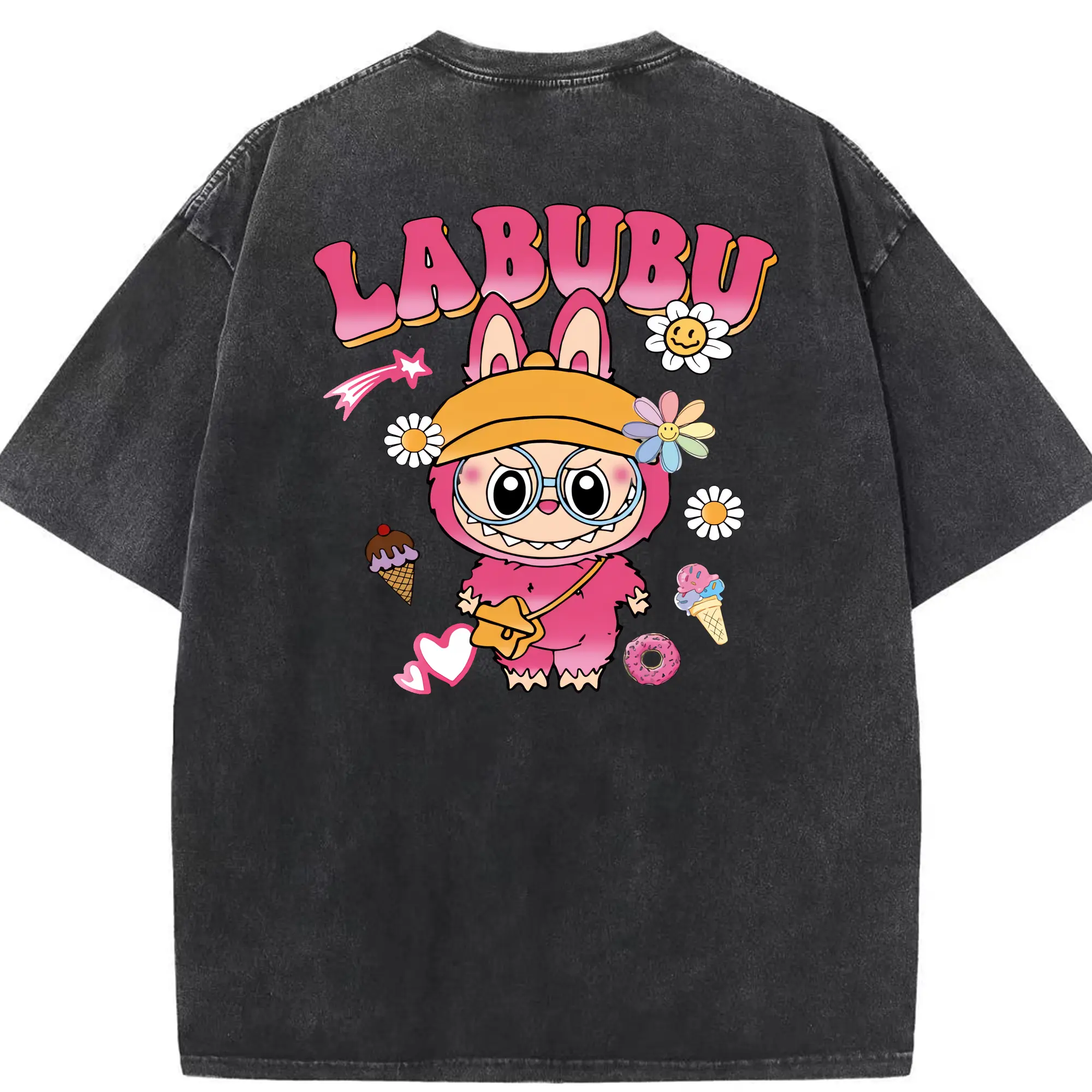 ラブブ グッズ ラブブ - 綿100％ ヴィンテージ風 半袖Tシャツ ・ 背面プリント ・ 柔らか肌触り ・ 通気性 快適 ・ スポーツ カジュアル 外出用