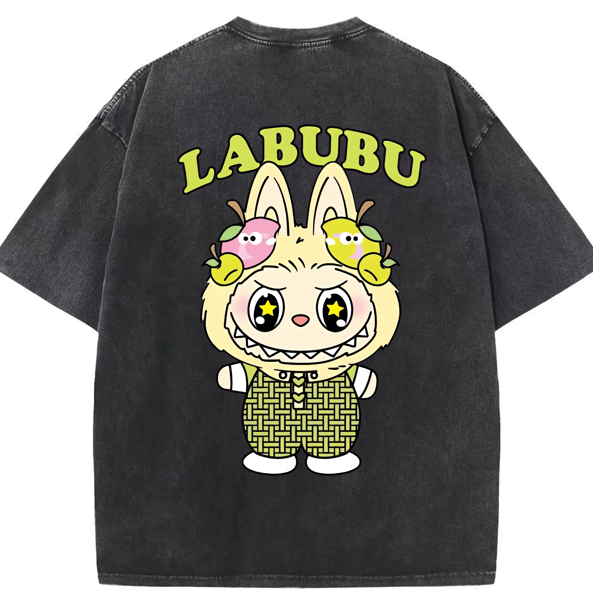 ラブブ グッズ ラブブ - 綿100％ ヴィンテージ風 半袖Tシャツ ・ 背面プリント ・ 柔らか肌触り ・ 通気性 快適 ・ スポーツ カジュアル 外出用