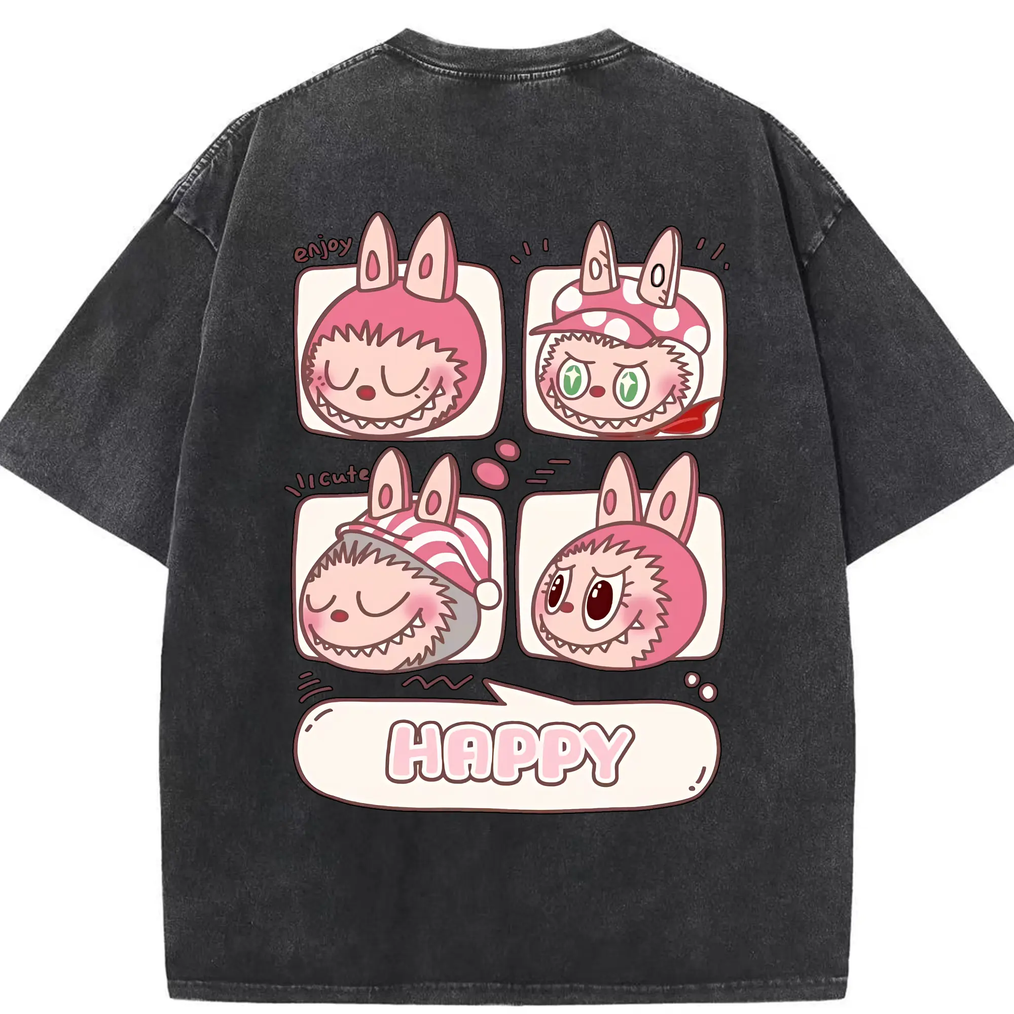 ラブブ グッズ ラブブ - 綿100％ ヴィンテージ風 半袖Tシャツ ・ 背面プリント ・ 柔らか肌触り ・ 通気性 快適 ・ スポーツ カジュアル 外出用