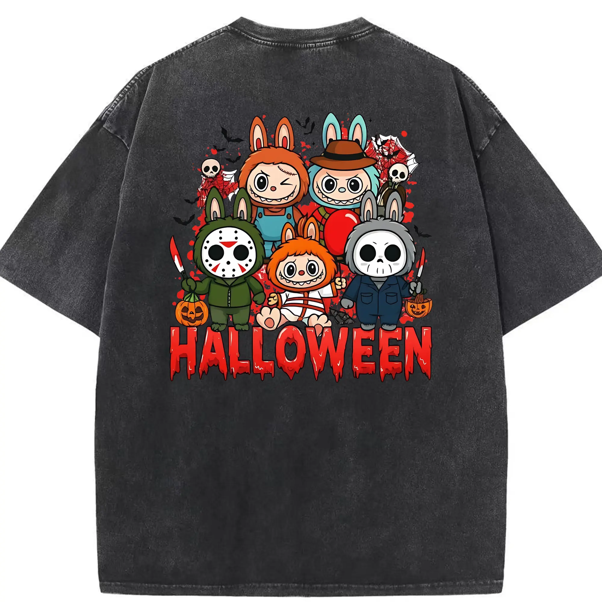 ラブブ グッズ ラブブ - 綿100％ ヴィンテージ風 半袖Tシャツ ・ 背面プリント ・ 柔らか肌触り ・ 通気性 快適 ・ スポーツ カジュアル 外出用