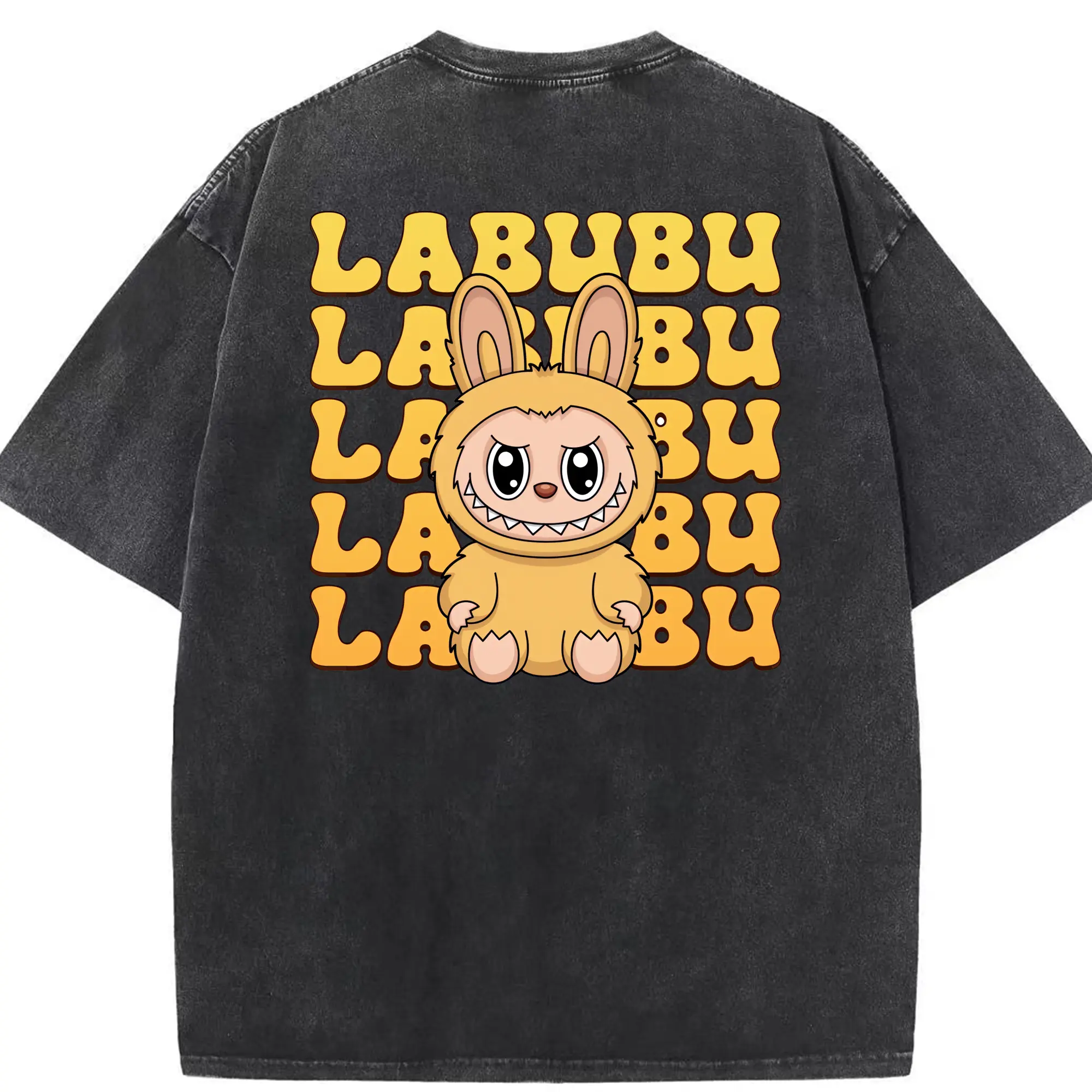 ラブブ グッズ ラブブ - 綿100％ ヴィンテージ風 半袖Tシャツ ・ 背面プリント ・ 柔らか肌触り ・ 通気性 快適 ・ スポーツ カジュアル 外出用