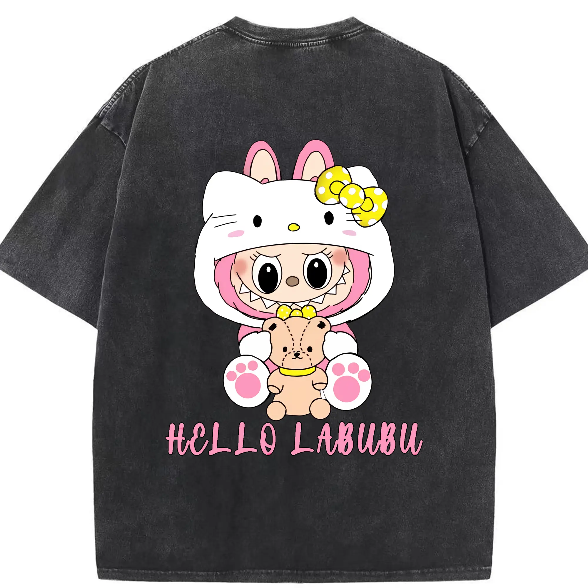 ラブブ グッズ ラブブ - 綿100％ ヴィンテージ風 半袖Tシャツ ・ 背面プリント ・ 柔らか肌触り ・ 通気性 快適 ・ スポーツ カジュアル 外出用