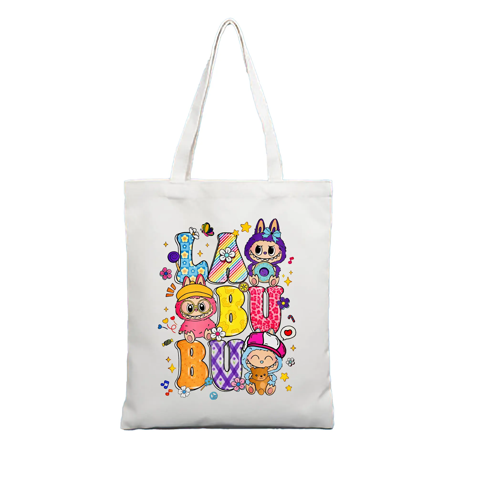 ラブブ グッズ ラブブ - 縦型キャンバス手提げバッグ（トートバッグ） ・ キャンバス素材 ・ ショッピング用 ・ 軽量 丈夫 お手入れ簡単