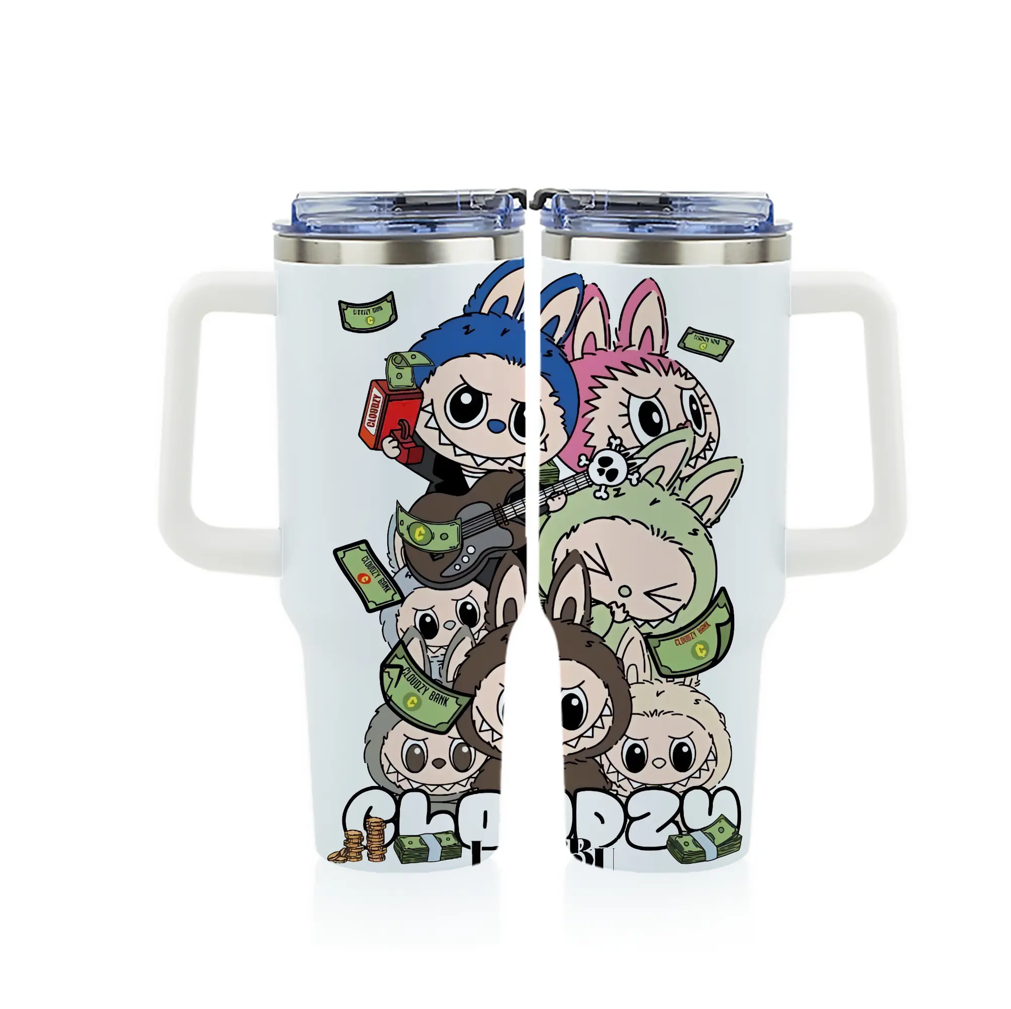 ラブブ グッズ モココ - 1200mL フルプリント車用タンブラー ・ 304ステンレス 内側 ・ 201ステンレス 外側 ・ 保温 保冷 ・ 通勤 ドライブ アウトドア用