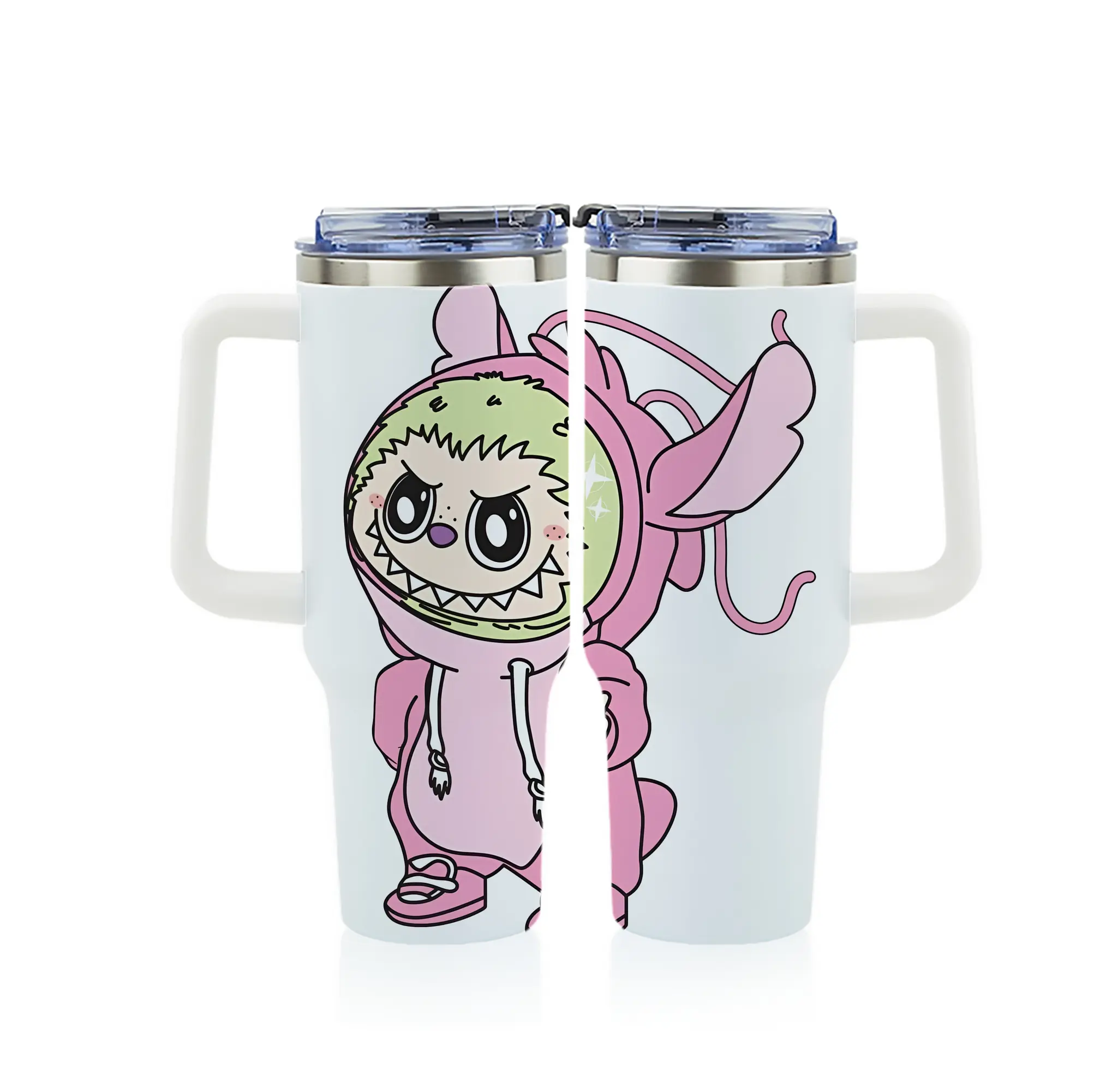 ラブブ グッズ モココ - 1200mL フルプリント車用タンブラー ・ 304ステンレス 内側 ・ 201ステンレス 外側 ・ 保温 保冷 ・ 通勤 ドライブ アウトドア用