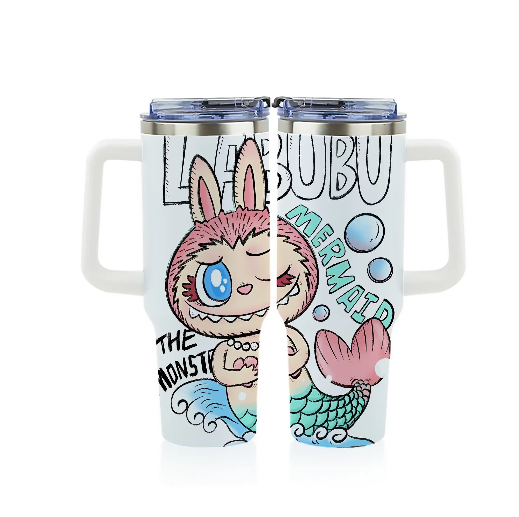 ラブブ グッズ モココ - 1200mL フルプリント車用タンブラー ・ 304ステンレス 内側 ・ 201ステンレス 外側 ・ 保温 保冷 ・ 通勤 ドライブ アウトドア用