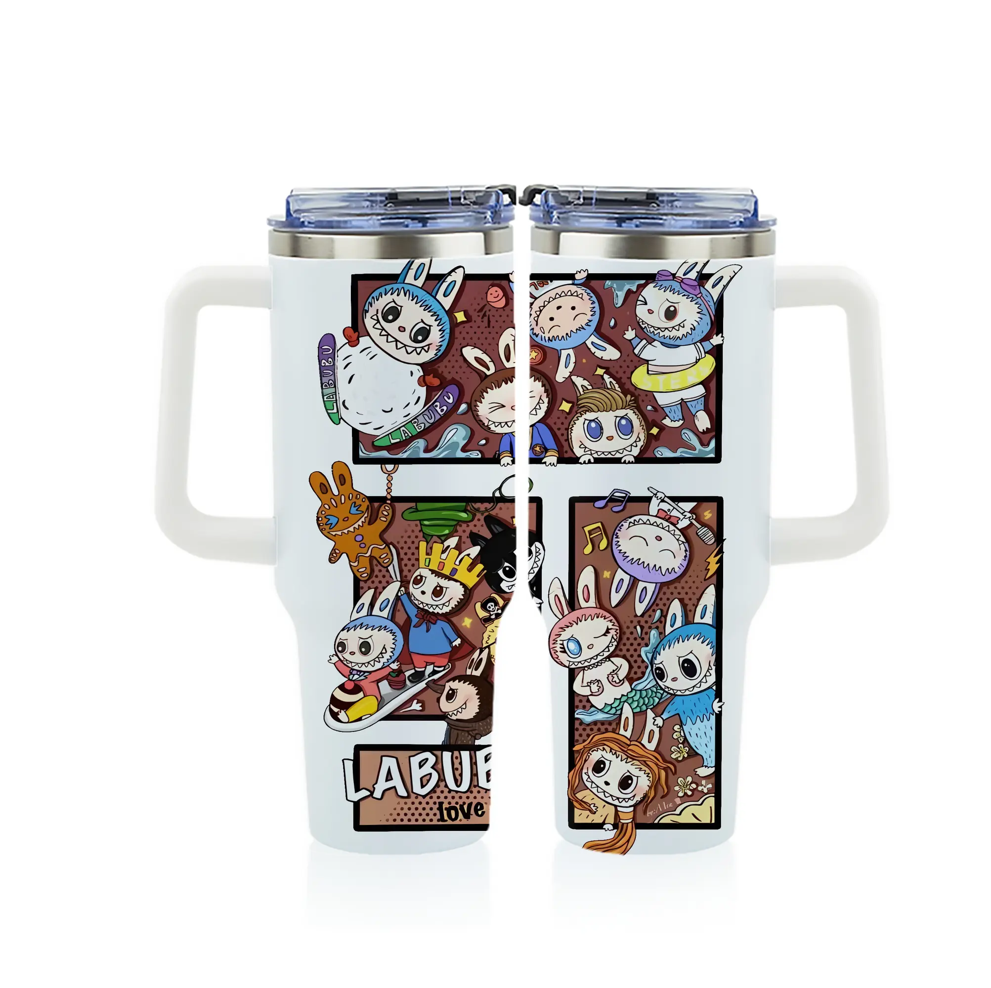 ラブブ グッズ モココ - 1200mL フルプリント車用タンブラー ・ 304ステンレス 内側 ・ 201ステンレス 外側 ・ 保温 保冷 ・ 通勤 ドライブ アウトドア用