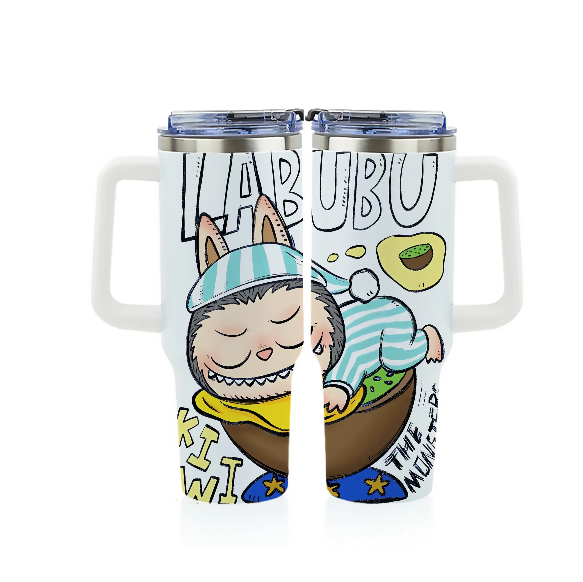 ラブブ グッズ モココ - 1200mL フルプリント車用タンブラー ・ 304ステンレス 内側 ・ 201ステンレス 外側 ・ 保温 保冷 ・ 通勤 ドライブ アウトドア用