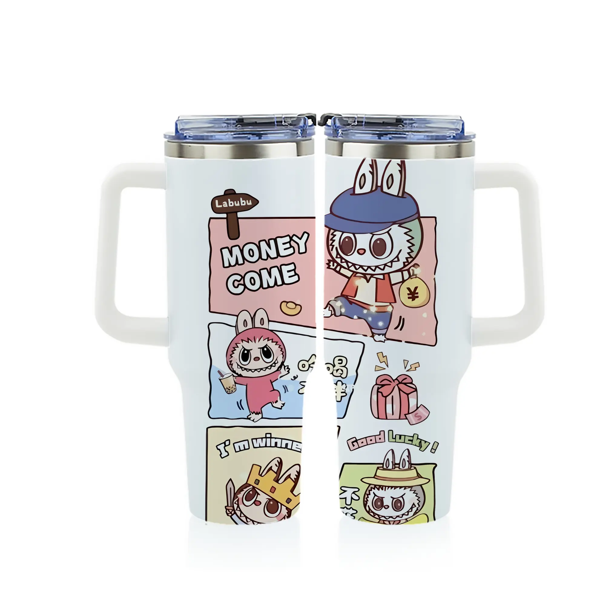 ラブブ グッズ モココ - 1200mL フルプリント車用タンブラー ・ 304ステンレス 内側 ・ 201ステンレス 外側 ・ 保温 保冷 ・ 通勤 ドライブ アウトドア用