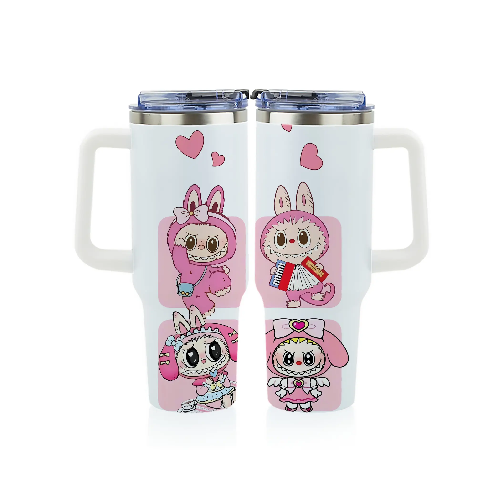 ラブブ グッズ モココ - 1200mL フルプリント車用タンブラー ・ 304ステンレス 内側 ・ 201ステンレス 外側 ・ 保温 保冷 ・ 通勤 ドライブ アウトドア用