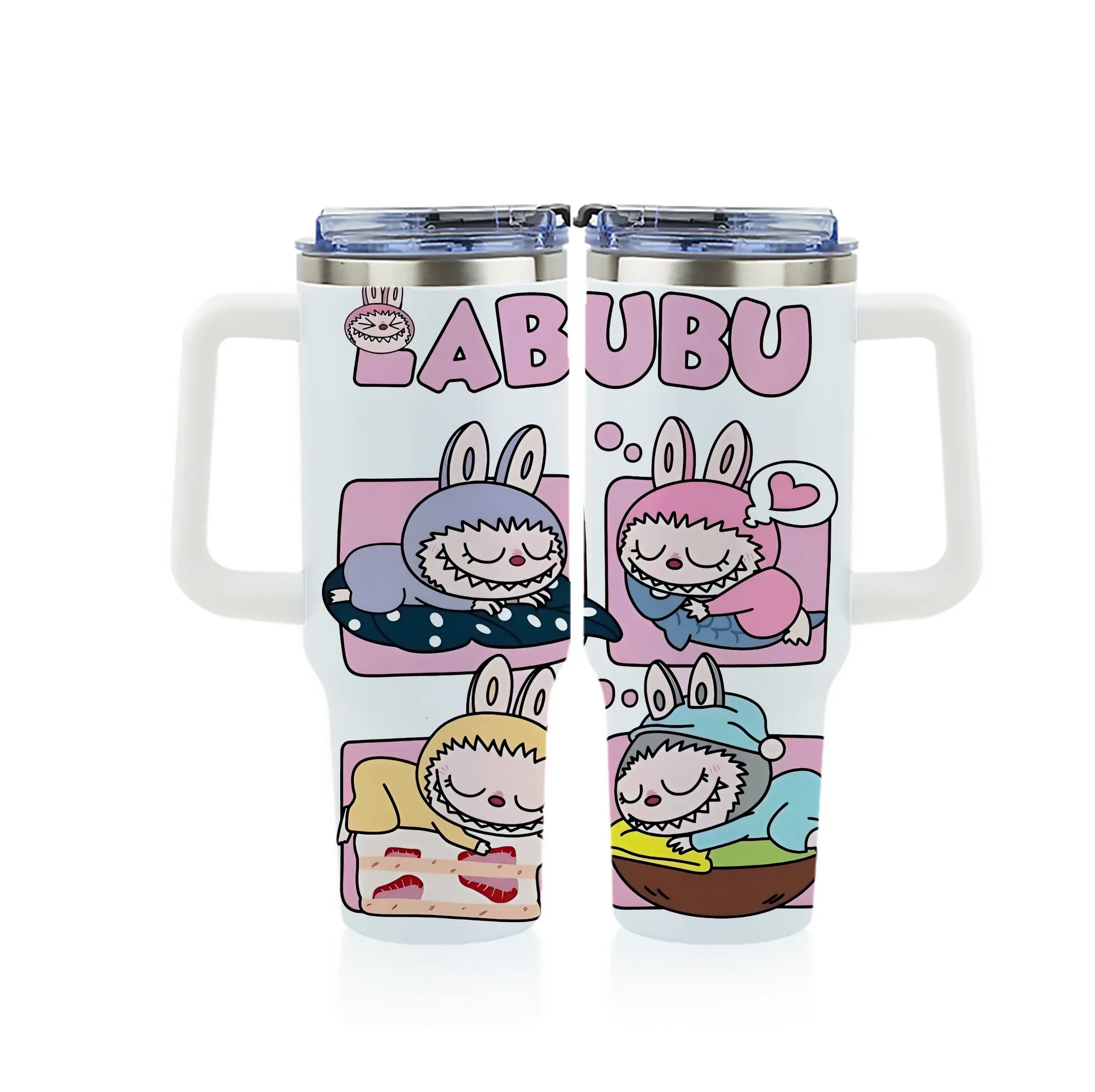 ラブブ グッズ モココ - 1200mL フルプリント車用タンブラー ・ 304ステンレス 内側 ・ 201ステンレス 外側 ・ 保温 保冷 ・ 通勤 ドライブ アウトドア用