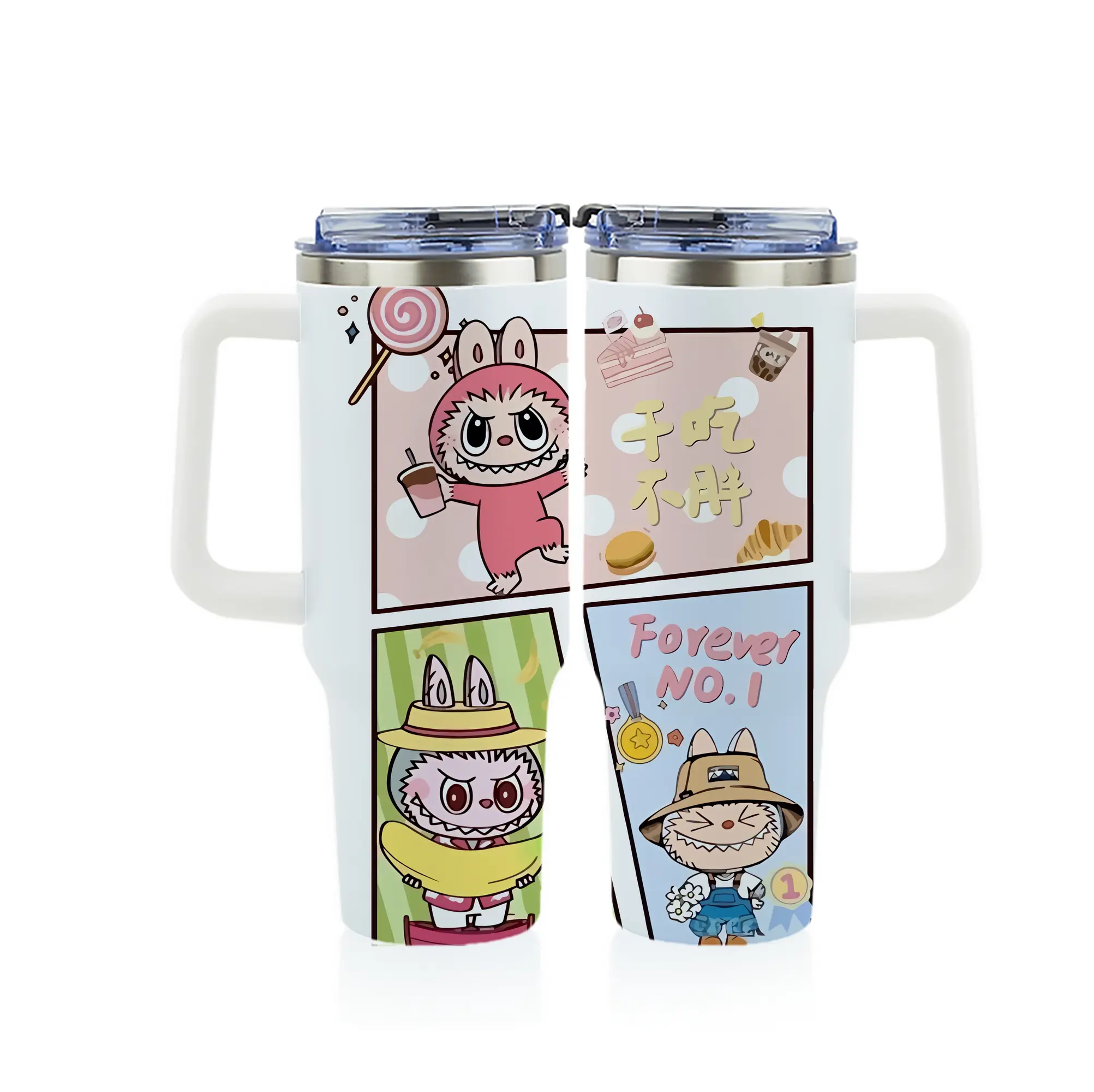 ラブブ グッズ モココ - 1200mL フルプリント車用タンブラー ・ 304ステンレス 内側 ・ 201ステンレス 外側 ・ 保温 保冷 ・ 通勤 ドライブ アウトドア用