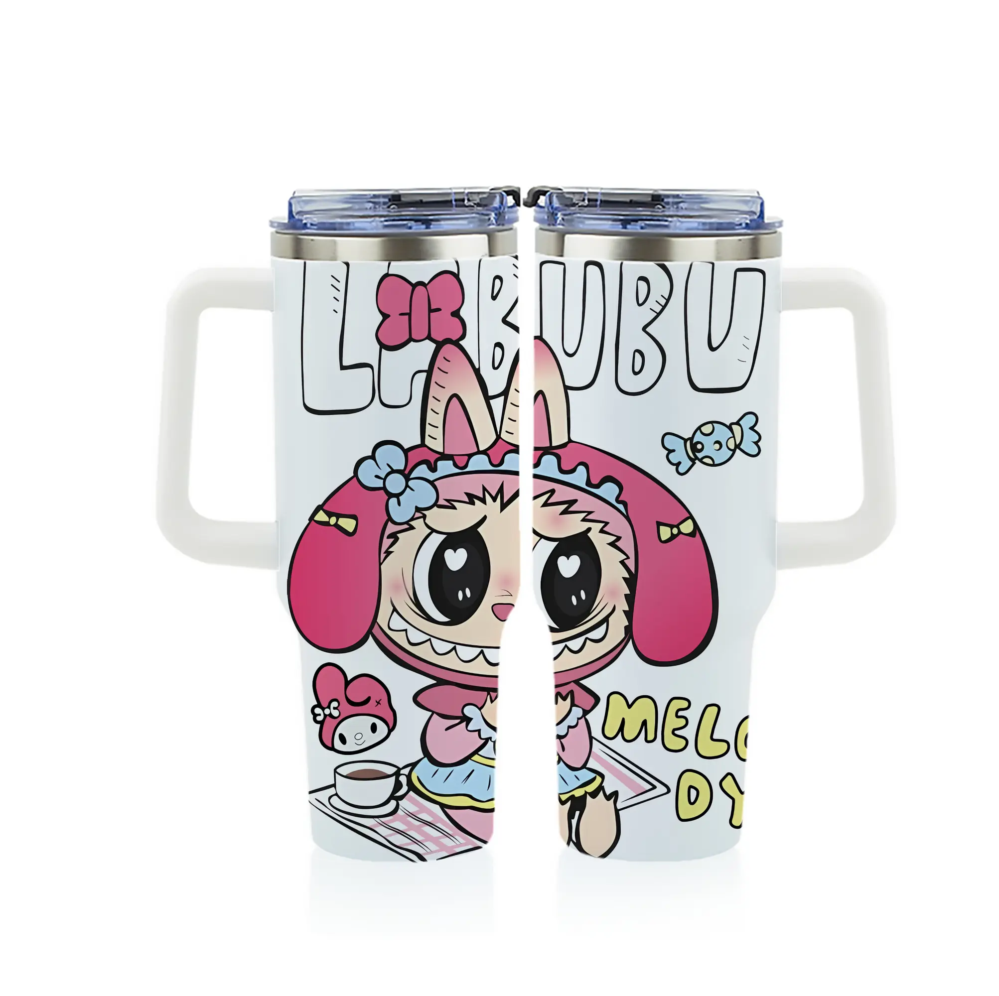 ラブブ グッズ モココ - 1200mL フルプリント車用タンブラー ・ 304ステンレス 内側 ・ 201ステンレス 外側 ・ 保温 保冷 ・ 通勤 ドライブ アウトドア用