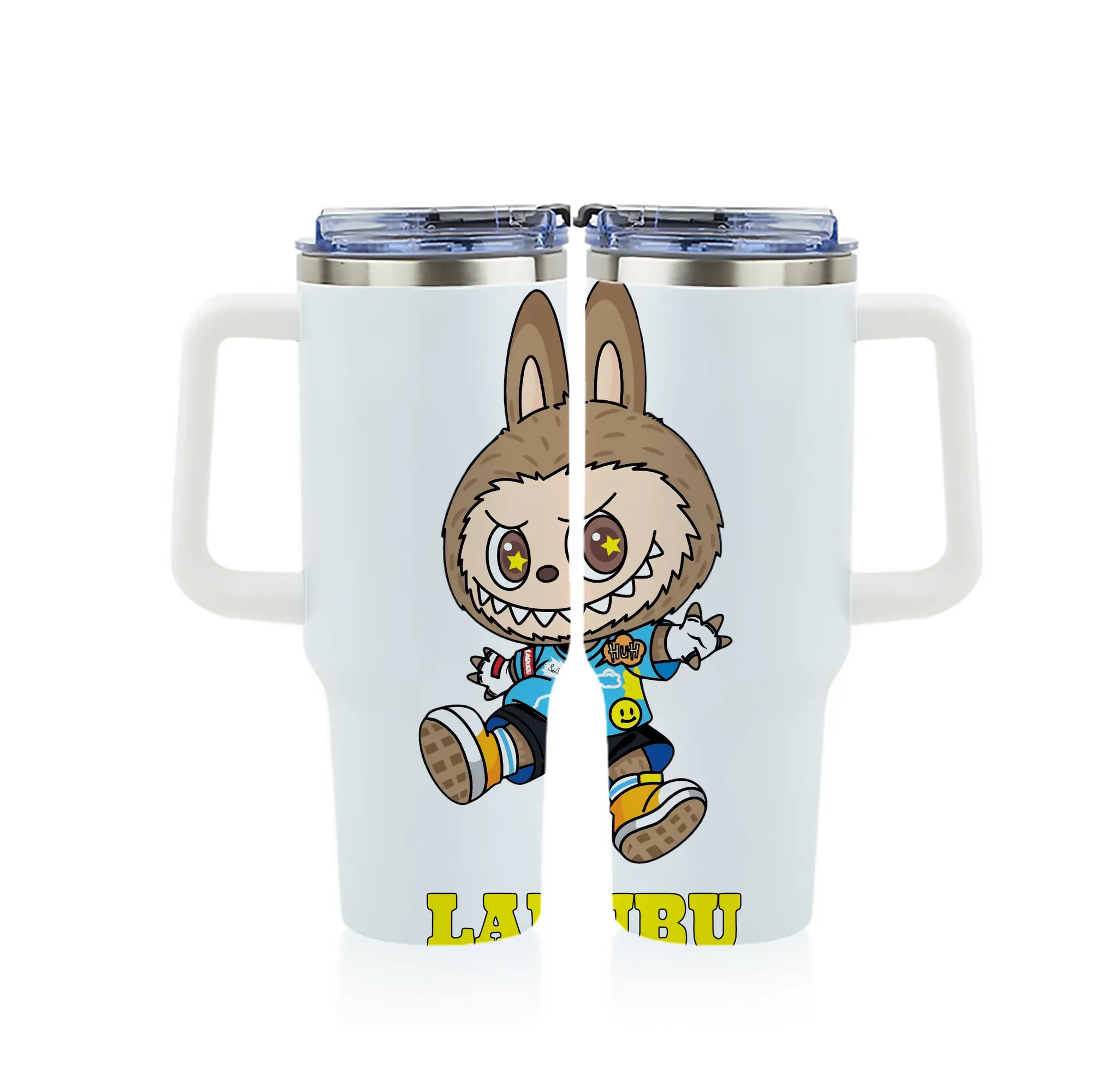 ラブブ グッズ モココ - 1200mL フルプリント車用タンブラー ・ 304ステンレス 内側 ・ 201ステンレス 外側 ・ 保温 保冷 ・ 通勤 ドライブ アウトドア用