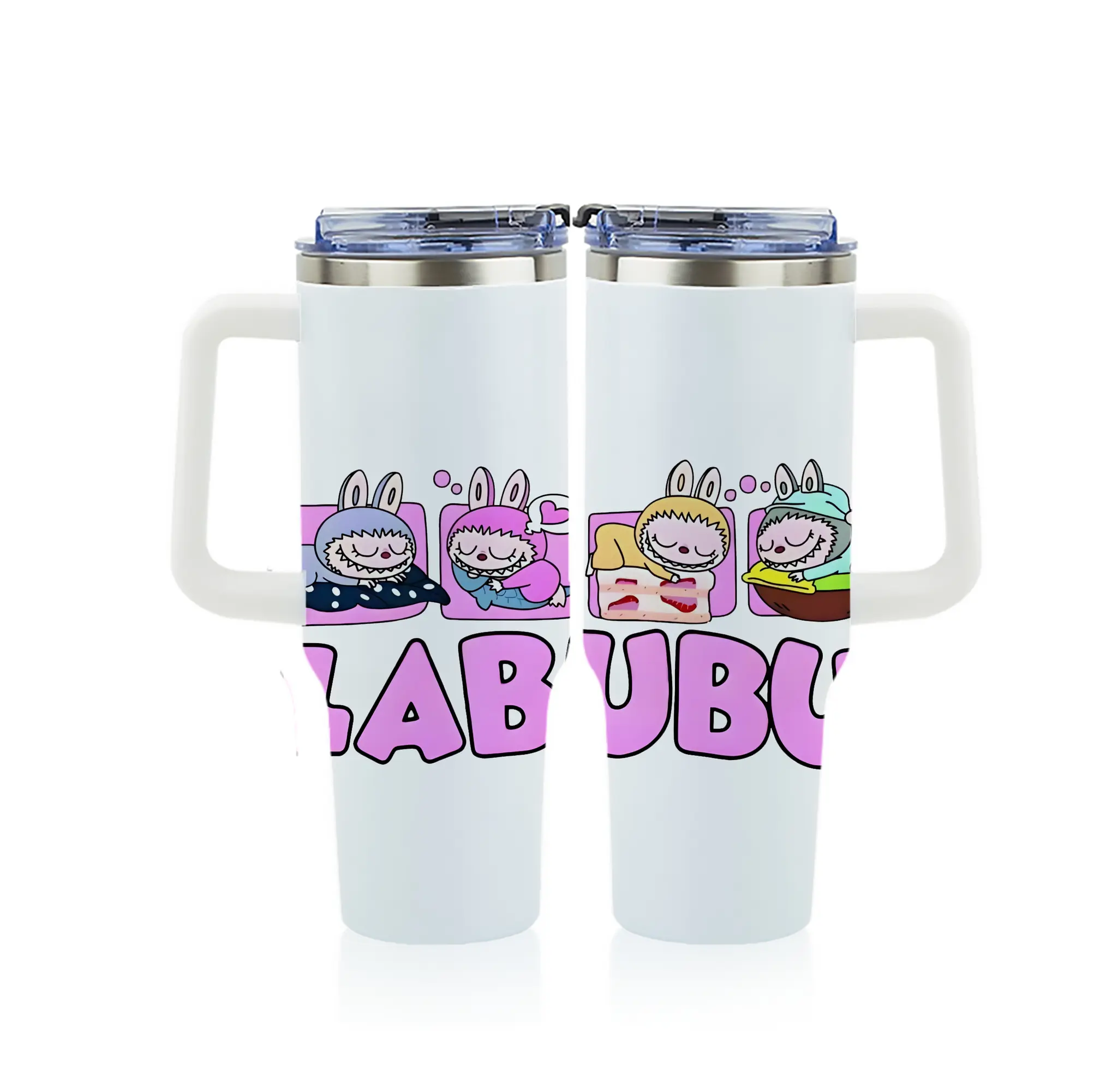 ラブブ グッズ モココ - 1200mL フルプリント車用タンブラー ・ 304ステンレス 内側 ・ 201ステンレス 外側 ・ 保温 保冷 ・ 通勤 ドライブ アウトドア用