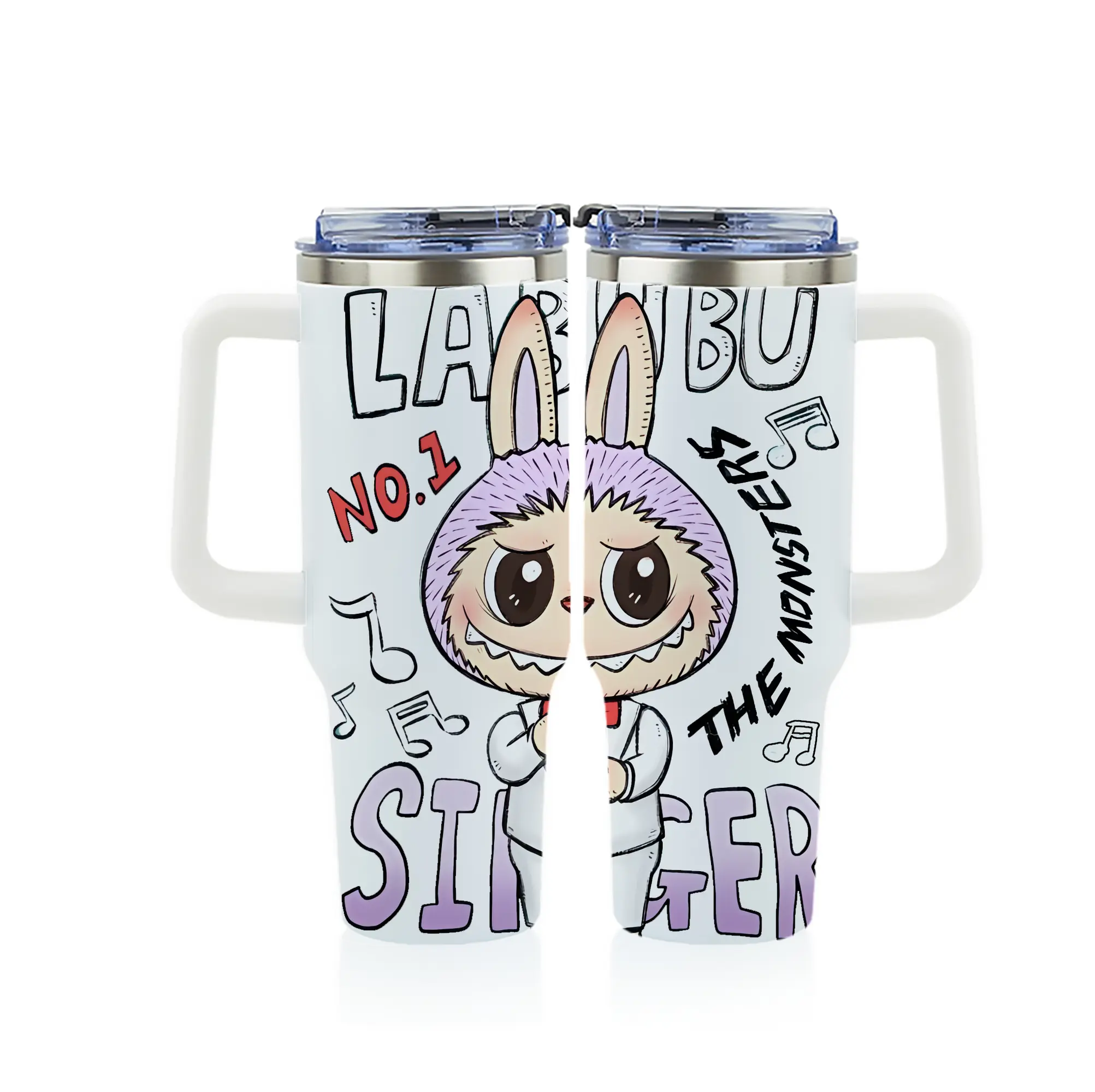 ラブブ グッズ モココ - 1200mL フルプリント車用タンブラー ・ 304ステンレス 内側 ・ 201ステンレス 外側 ・ 保温 保冷 ・ 通勤 ドライブ アウトドア用