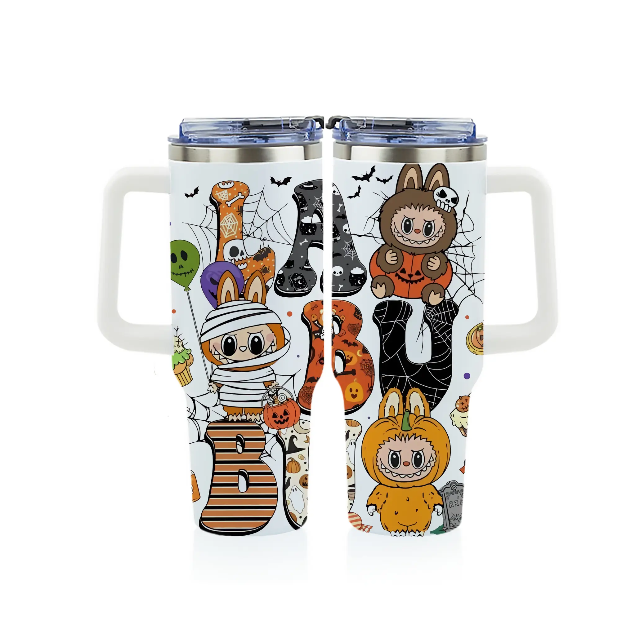 ラブブ グッズ モココ - 1200mL フルプリント車用タンブラー ・ 304ステンレス 内側 ・ 201ステンレス 外側 ・ 保温 保冷 ・ 通勤 ドライブ アウトドア用