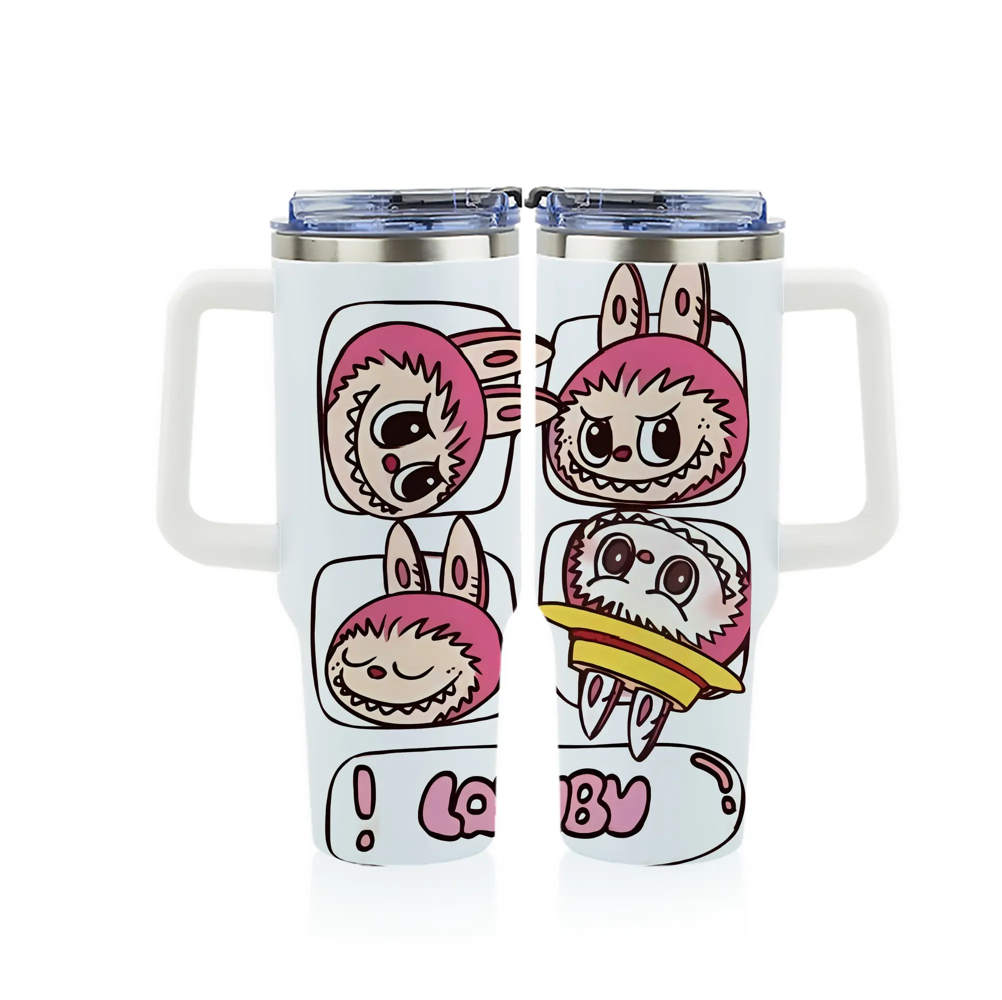 ラブブ グッズ モココ - 1200mL フルプリント車用タンブラー ・ 304ステンレス 内側 ・ 201ステンレス 外側 ・ 保温 保冷 ・ 通勤 ドライブ アウトドア用