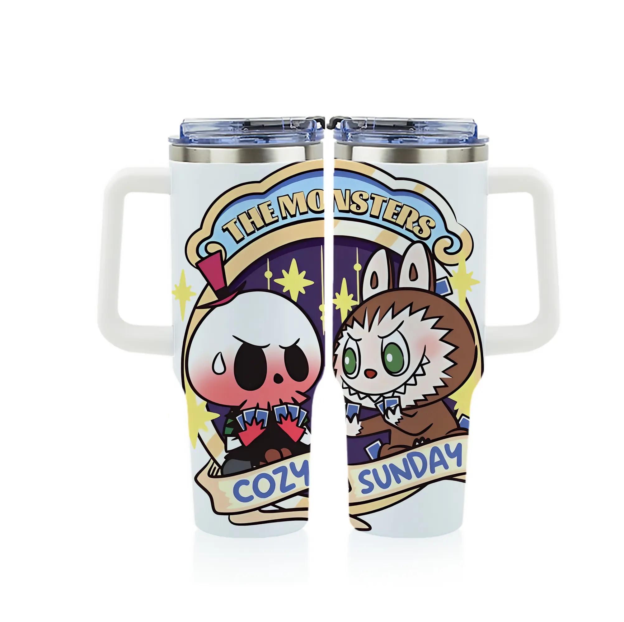 ラブブ グッズ モココ - 1200mL フルプリント車用タンブラー ・ 304ステンレス 内側 ・ 201ステンレス 外側 ・ 保温 保冷 ・ 通勤 ドライブ アウトドア用