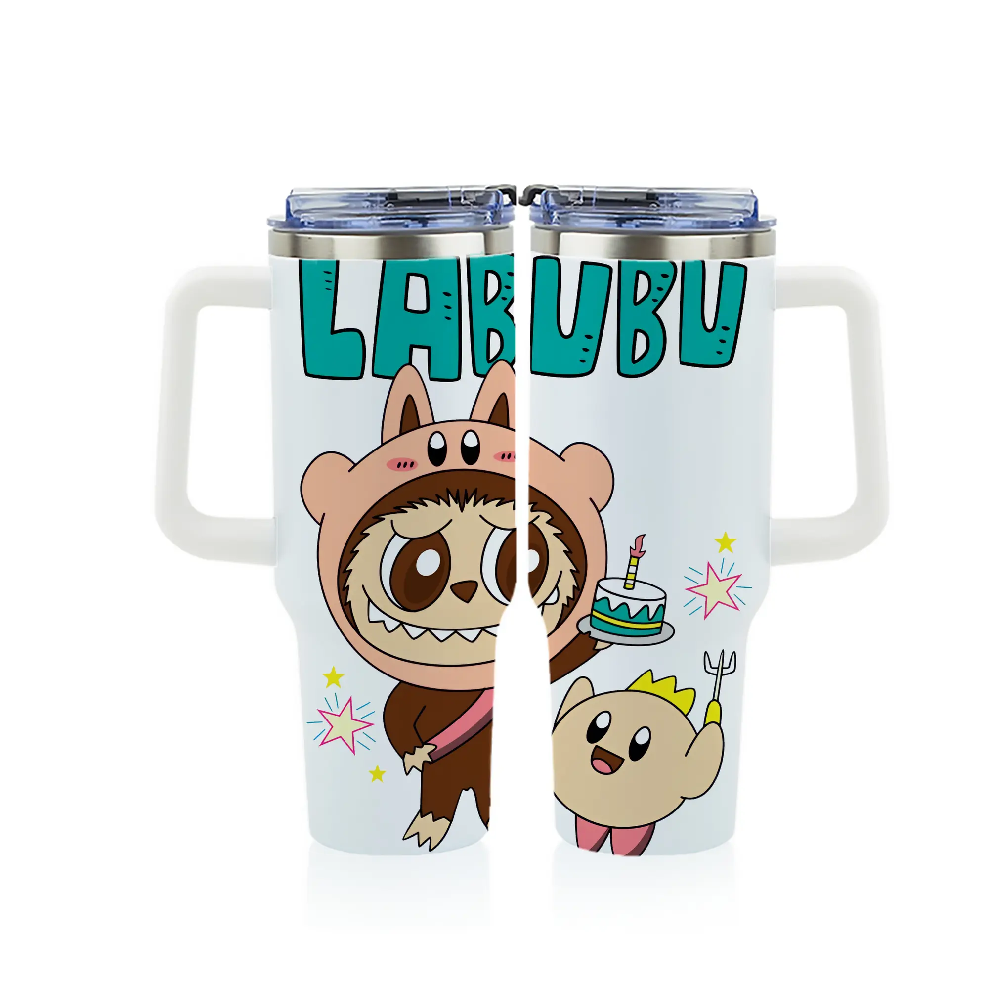 ラブブ グッズ モココ - 1200mL フルプリント車用タンブラー ・ 304ステンレス 内側 ・ 201ステンレス 外側 ・ 保温 保冷 ・ 通勤 ドライブ アウトドア用