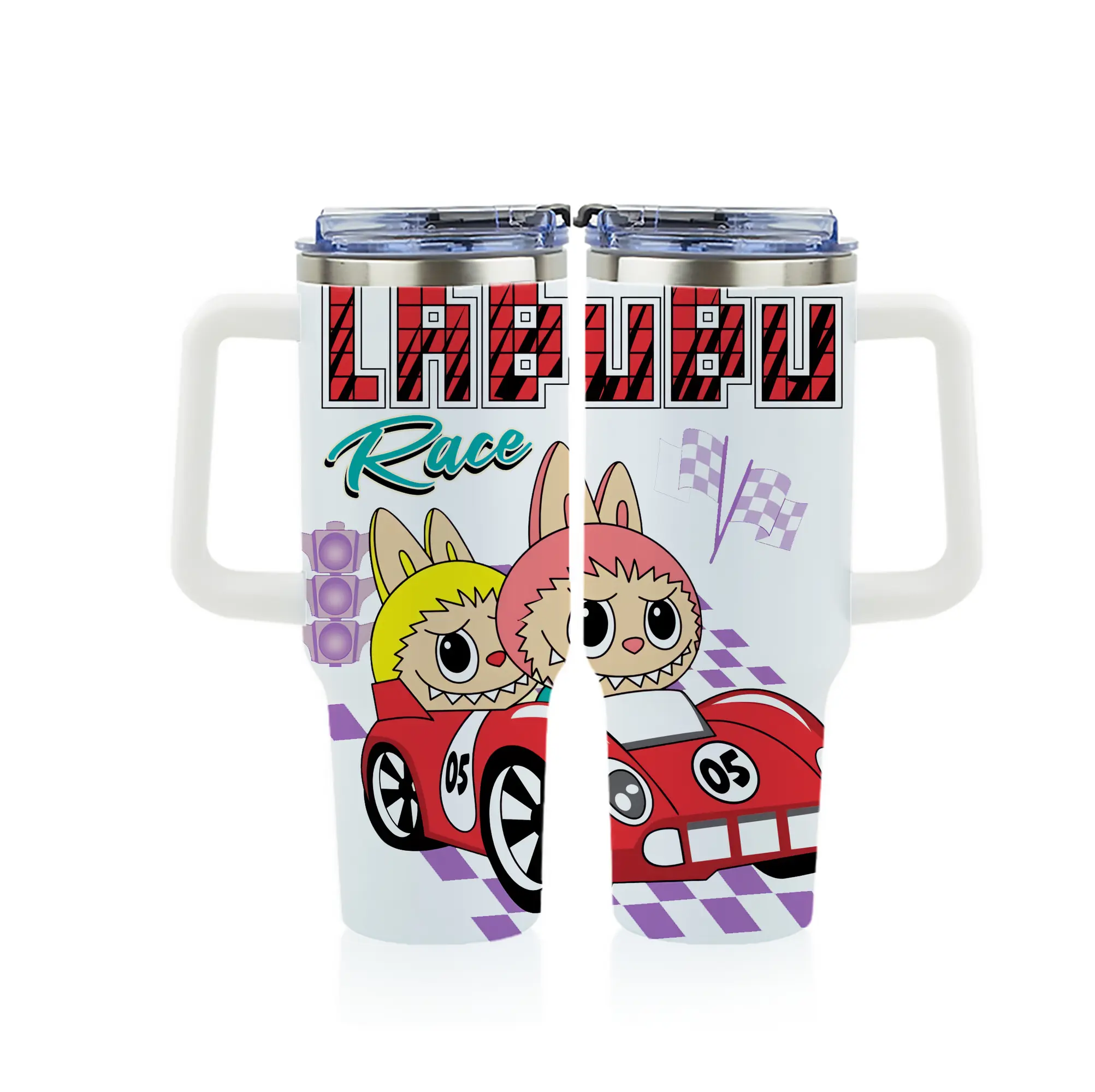 ラブブ グッズ モココ - 1200mL フルプリント車用タンブラー ・ 304ステンレス 内側 ・ 201ステンレス 外側 ・ 保温 保冷 ・ 通勤 ドライブ アウトドア用