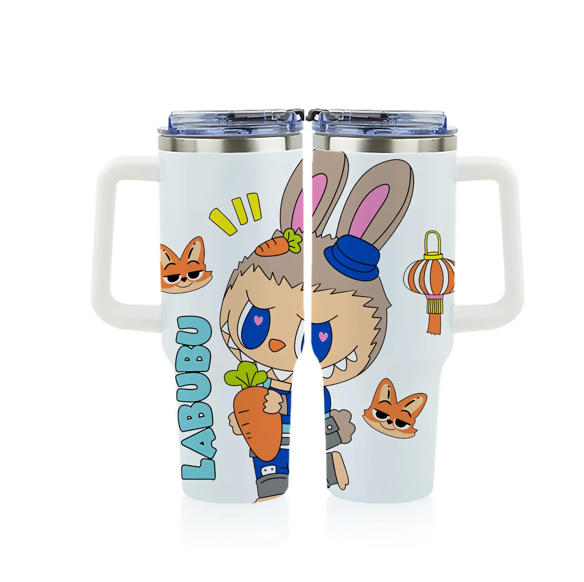 ラブブ グッズ モココ - 1200mL フルプリント車用タンブラー ・ 304ステンレス 内側 ・ 201ステンレス 外側 ・ 保温 保冷 ・ 通勤 ドライブ アウトドア用