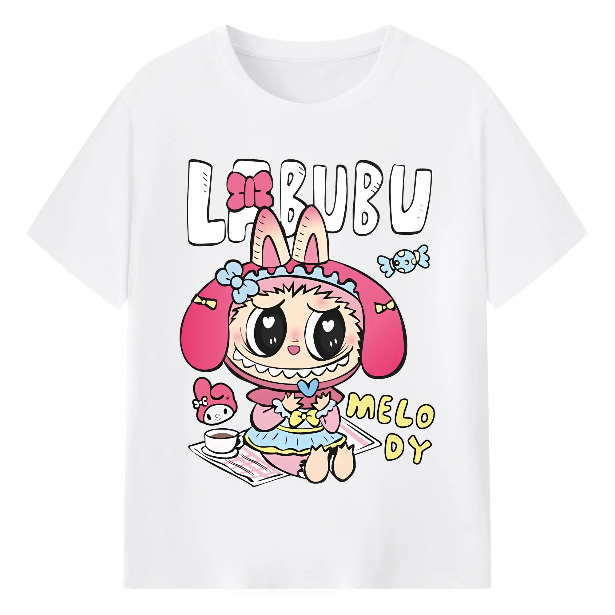 ラブブ グッズ モココ - 綿100％ 半袖Tシャツ ・ フロントプリント ・ 快適 通気性 ・ 日常使い 散歩 スポーツ用