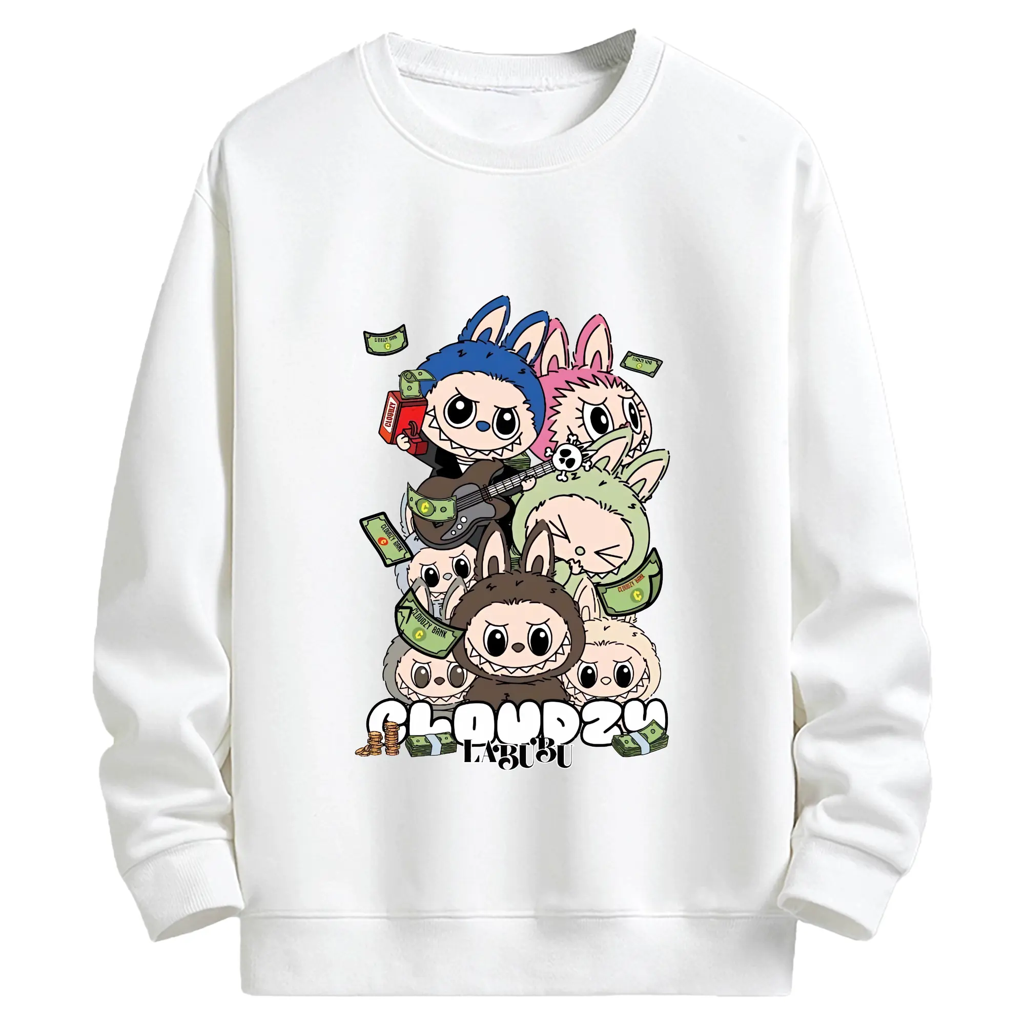 ラブブ グッズ モココ - キッズ クルーネックスウェットシャツ ・ フロントプリント ・ 綿80％ ポリエステル20％ ・ 快適 通学 スポーツ 日常使い お散歩用