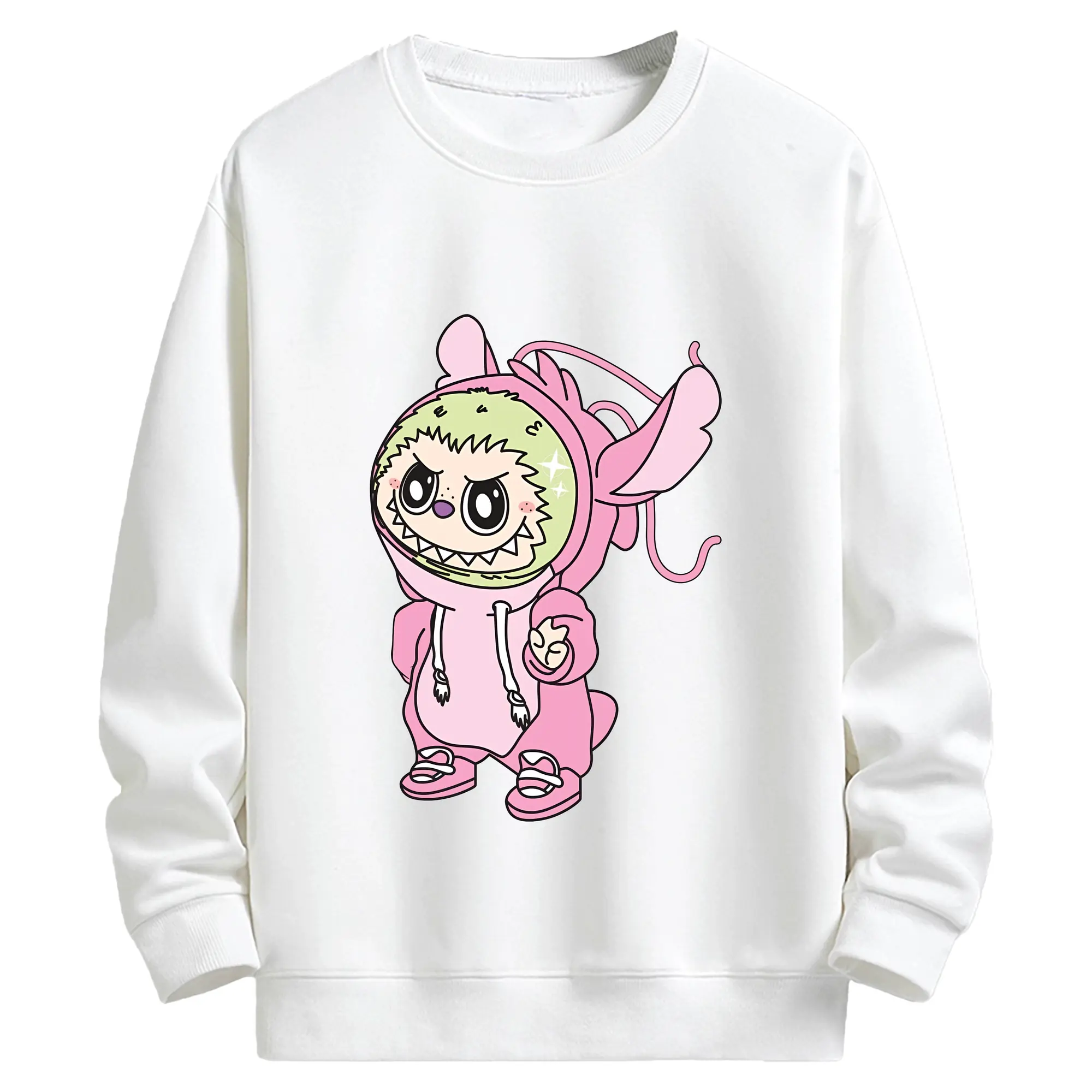 ラブブ グッズ モココ - キッズ クルーネックスウェットシャツ ・ フロントプリント ・ 綿80％ ポリエステル20％ ・ 快適 通学 スポーツ 日常使い お散歩用
