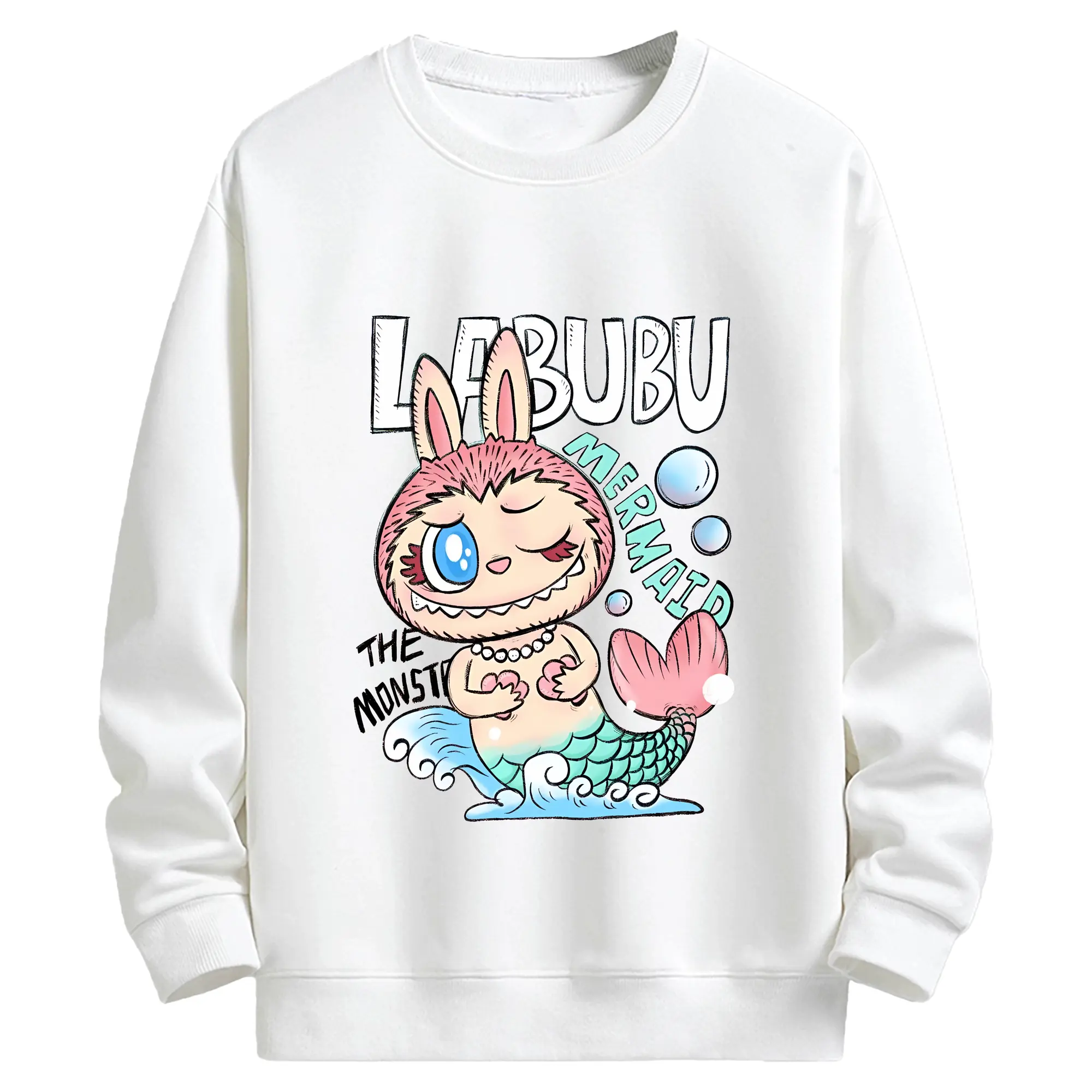 ラブブ グッズ モココ - キッズ クルーネックスウェットシャツ ・ フロントプリント ・ 綿80％ ポリエステル20％ ・ 快適 通学 スポーツ 日常使い お散歩用