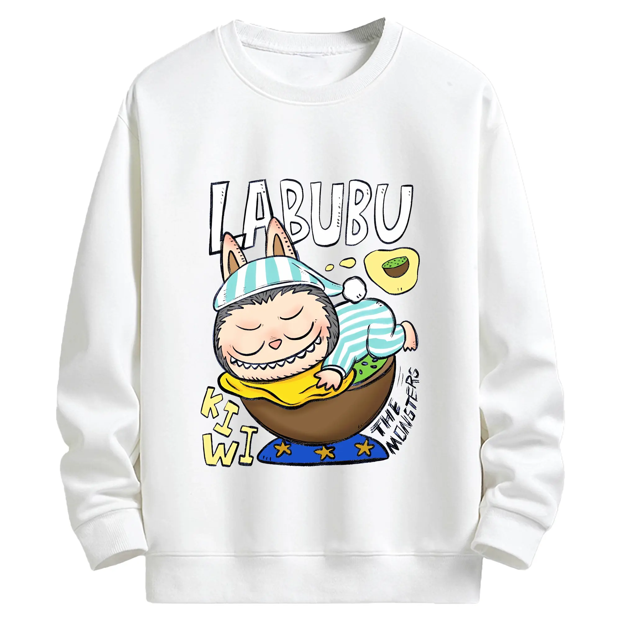 ラブブ グッズ モココ - キッズ クルーネックスウェットシャツ ・ フロントプリント ・ 綿80％ ポリエステル20％ ・ 快適 通学 スポーツ 日常使い お散歩用