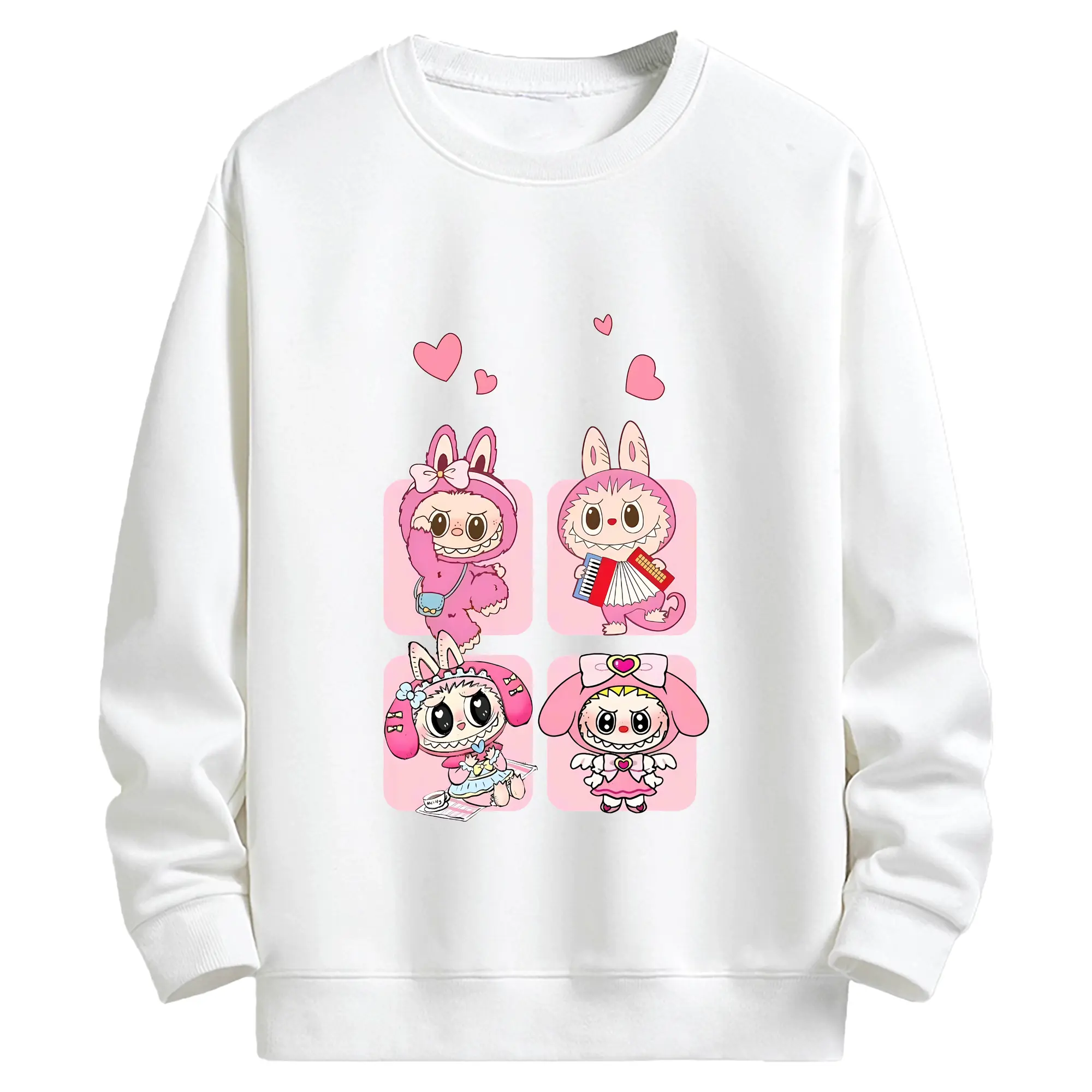ラブブ グッズ モココ - キッズ クルーネックスウェットシャツ ・ フロントプリント ・ 綿80％ ポリエステル20％ ・ 快適 通学 スポーツ 日常使い お散歩用