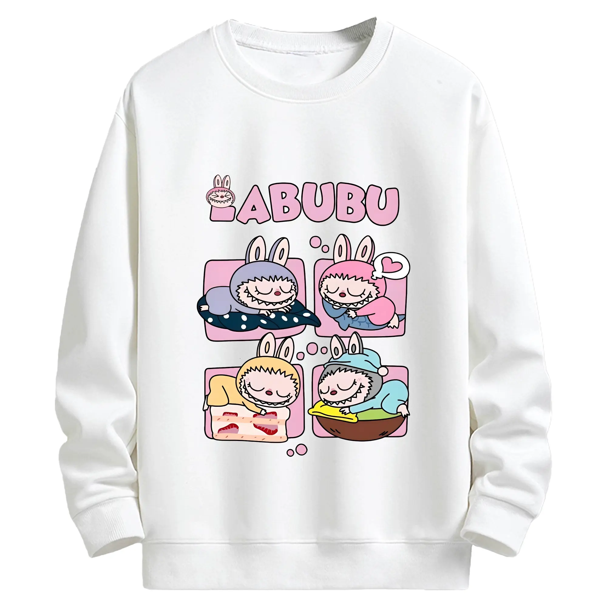 ラブブ グッズ モココ - キッズ クルーネックスウェットシャツ ・ フロントプリント ・ 綿80％ ポリエステル20％ ・ 快適 通学 スポーツ 日常使い お散歩用