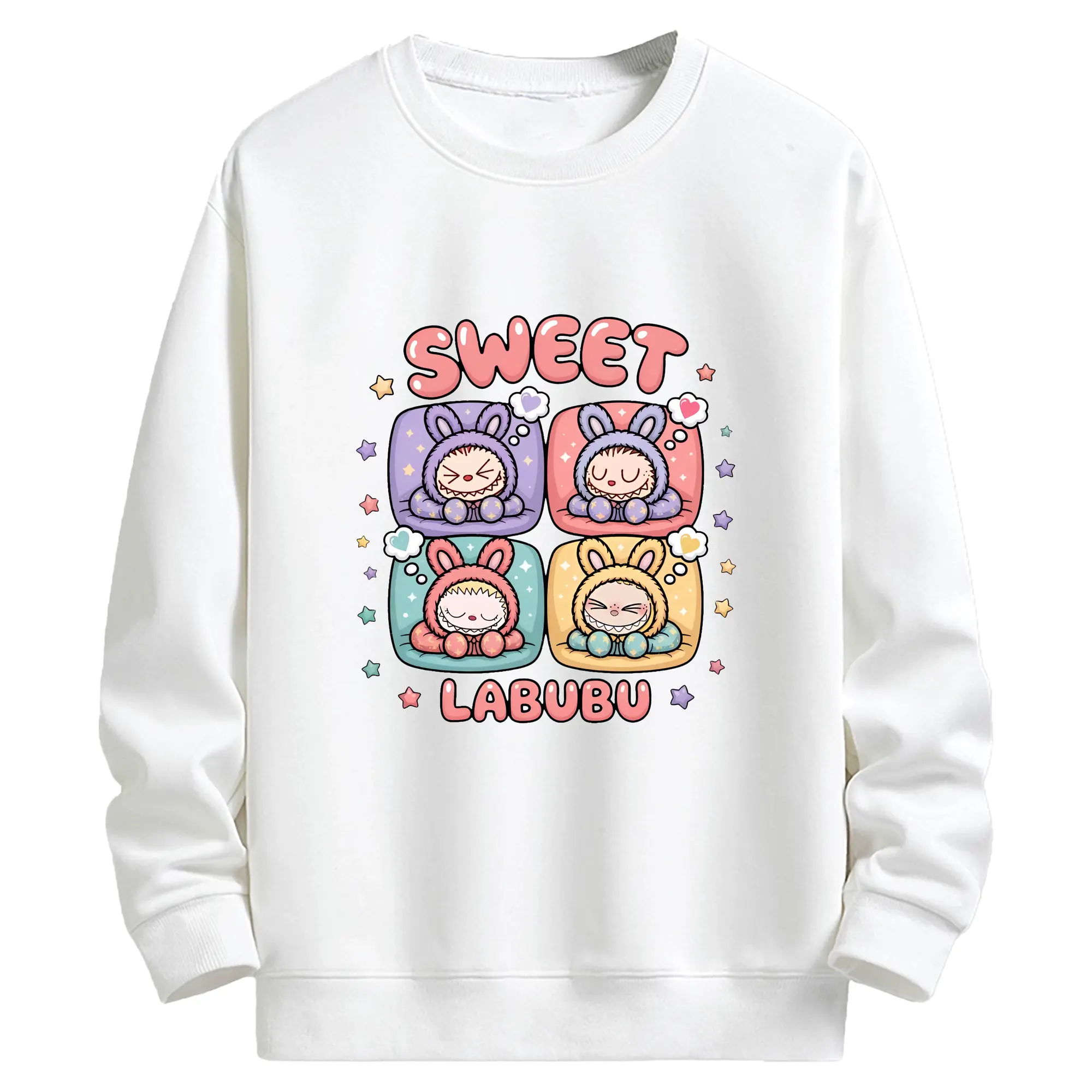 ラブブ グッズ モココ - キッズ クルーネックスウェットシャツ ・ フロントプリント ・ 綿80％ ポリエステル20％ ・ 快適 通学 スポーツ 日常使い お散歩用